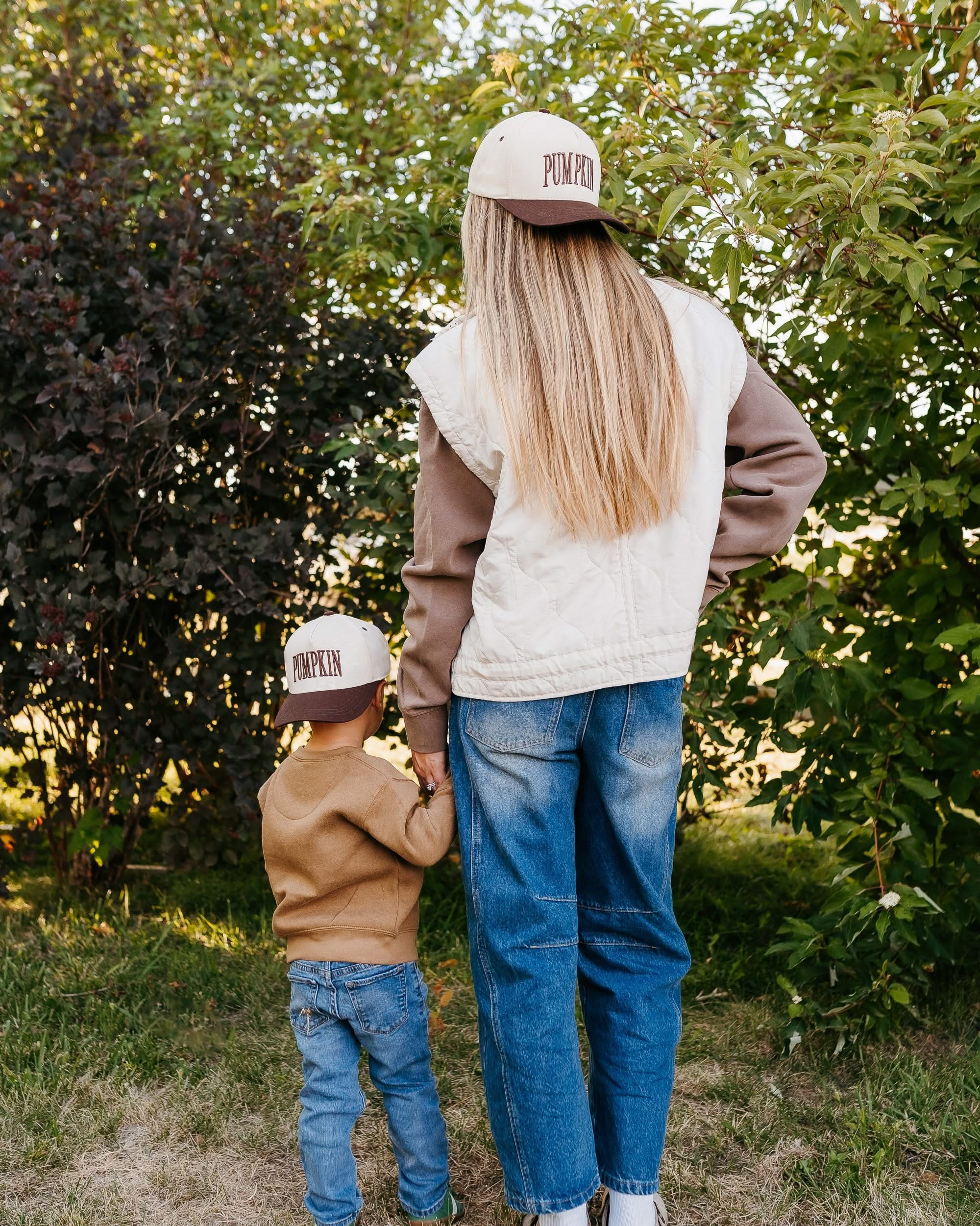 Puff Embroidered Trucker Hat - Youth Size - PUMPKIN Little Mama Shirt Shop