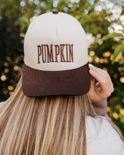 Puff Embroidered Trucker Hat - Adult Size - PUMPKIN Little Mama Shirt Shop