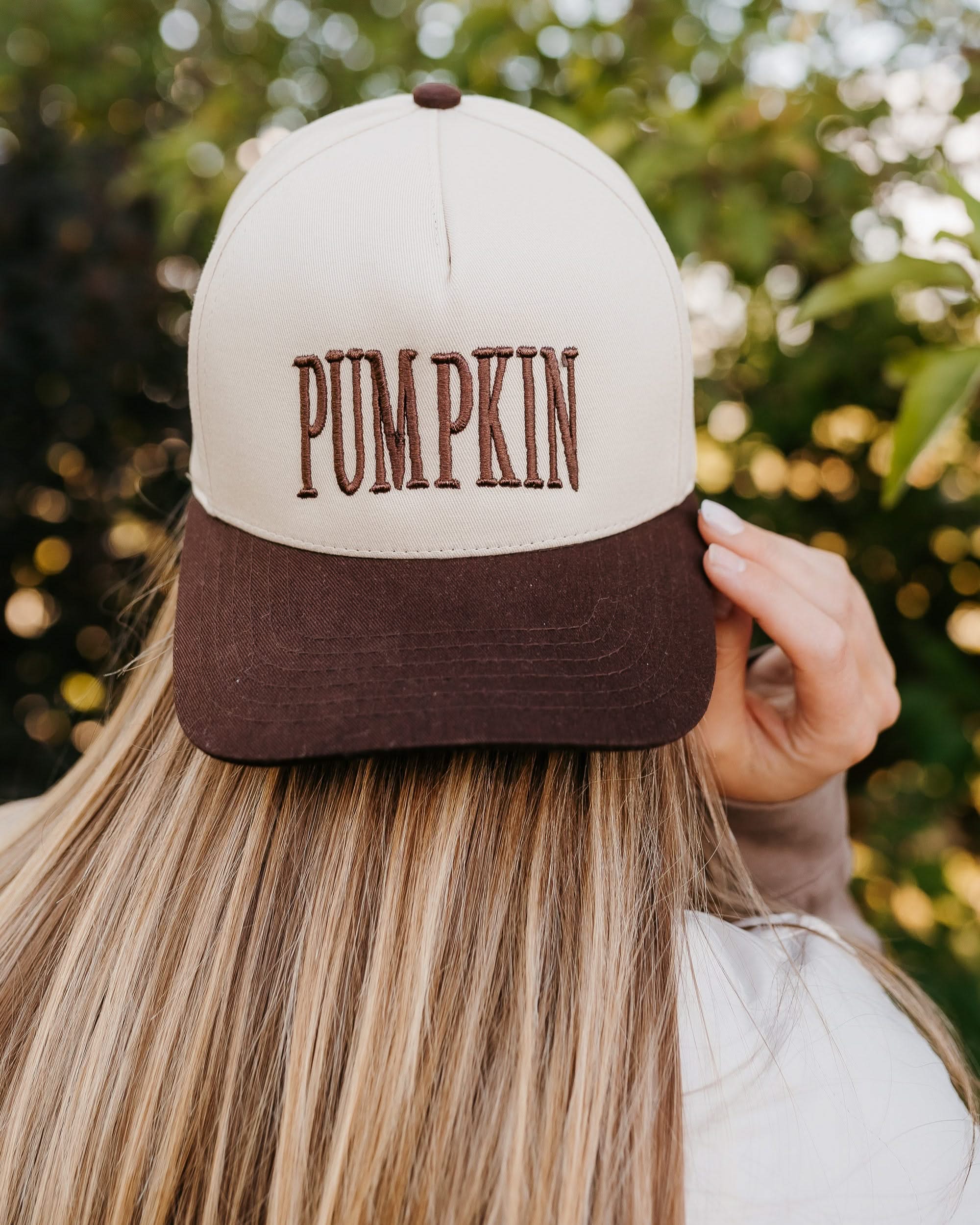 Puff Embroidered Trucker Hat - Adult Size - PUMPKIN Little Mama Shirt Shop