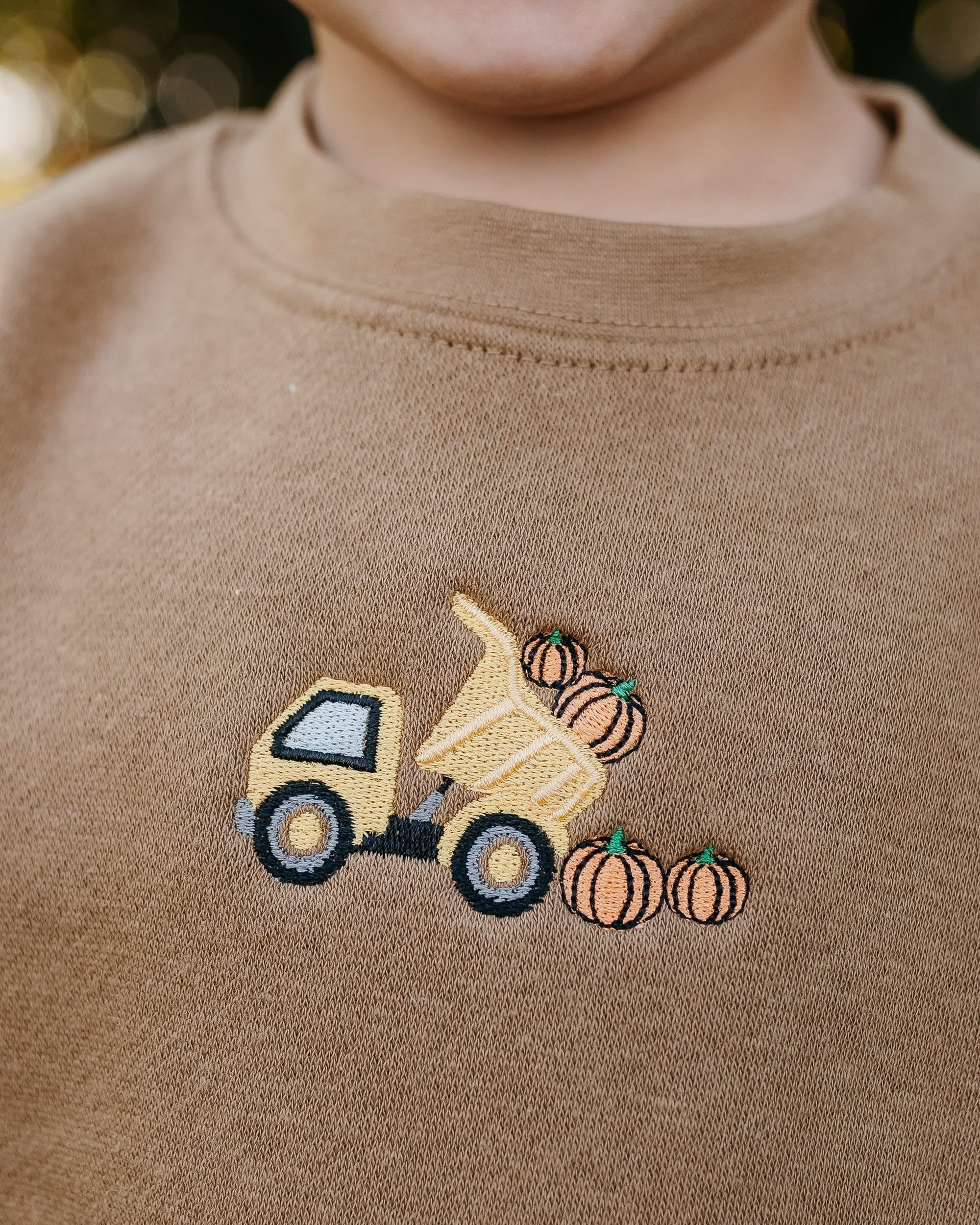 Embroidered Child Sweater - Dump Truck w/ Pumpkins (center) Little Mama Shirt Shop
