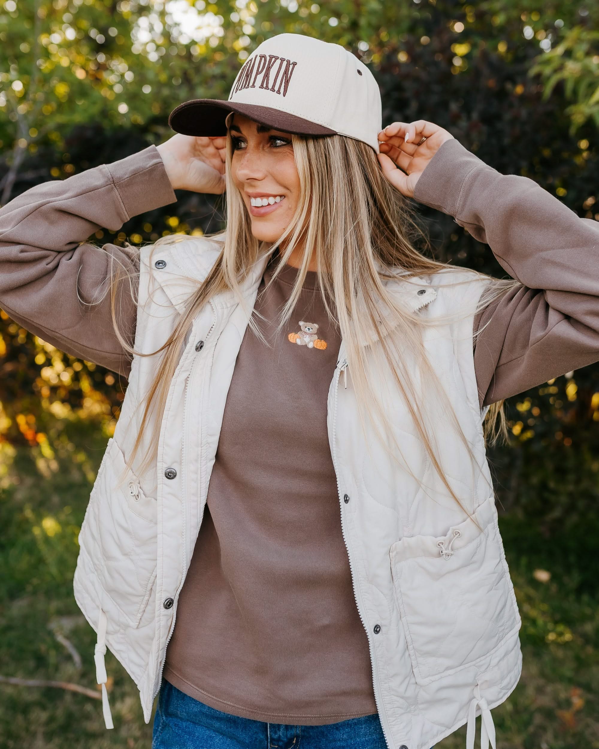 Embroidered PIGMENT Crewneck - Fall Teddy Bear (center) Little Mama Shirt Shop LLC