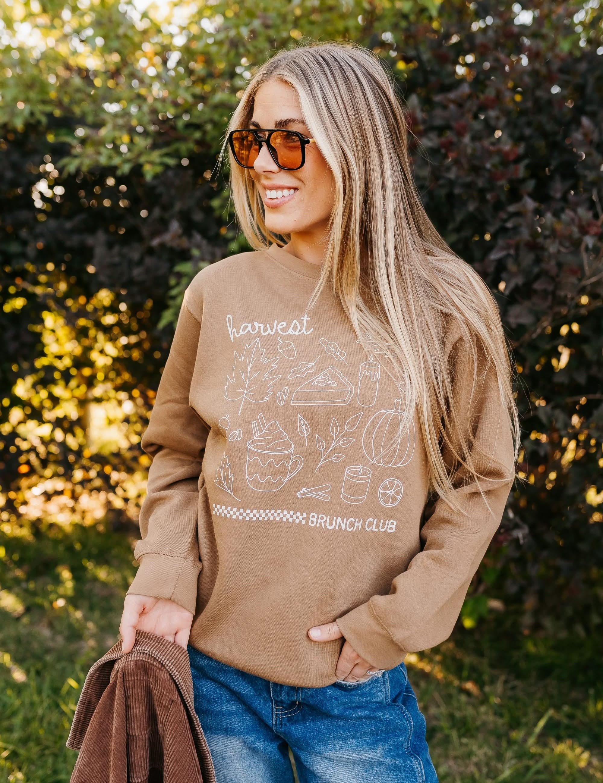 Harvest Brunch Club (f&bd) - Coyote Brown - Set of 2 ELEVATED Fleece Sweaters Little Mama Shirt Shop