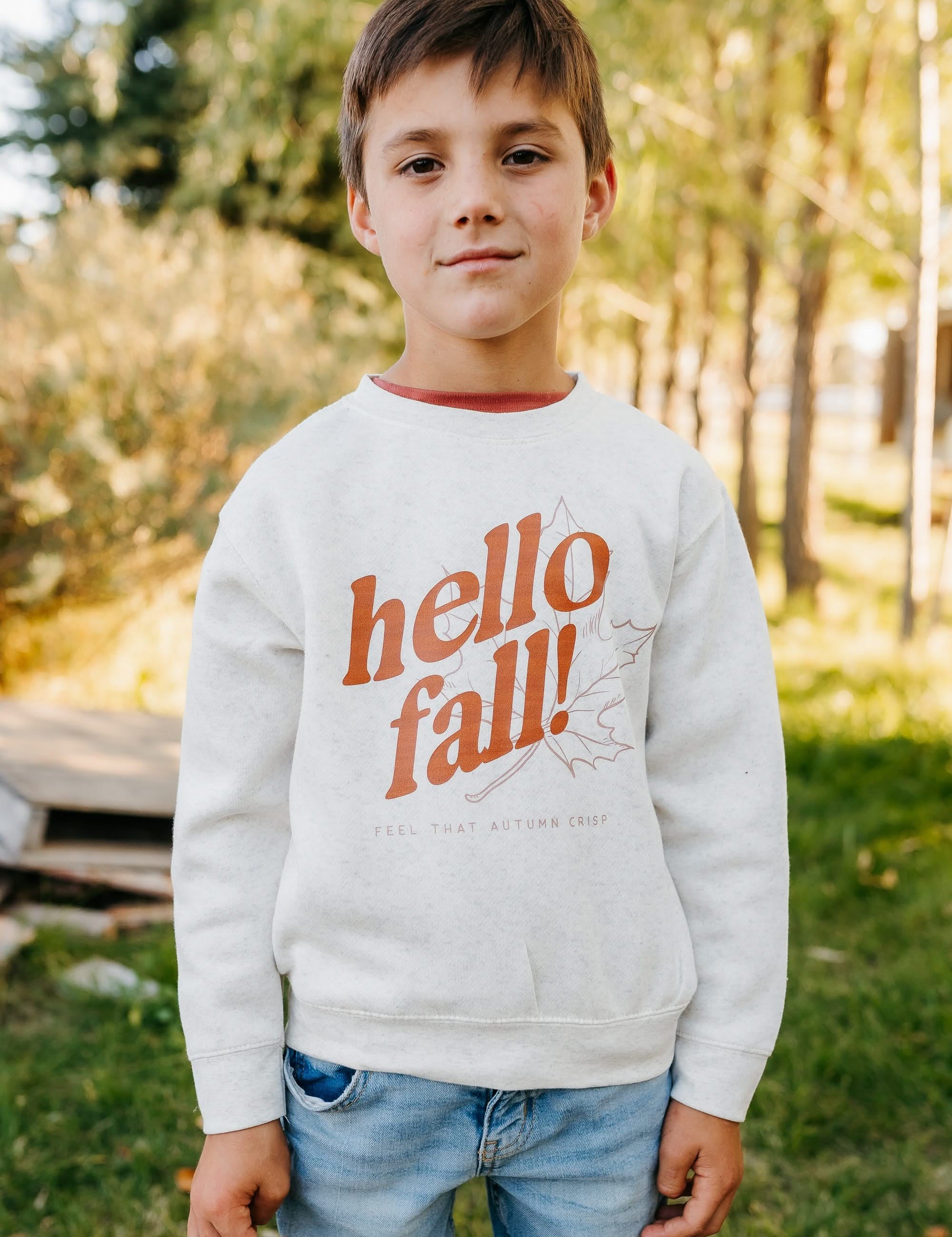Hello Fall! - Natural Heather Child Sweater Little Mama Shirt Shop