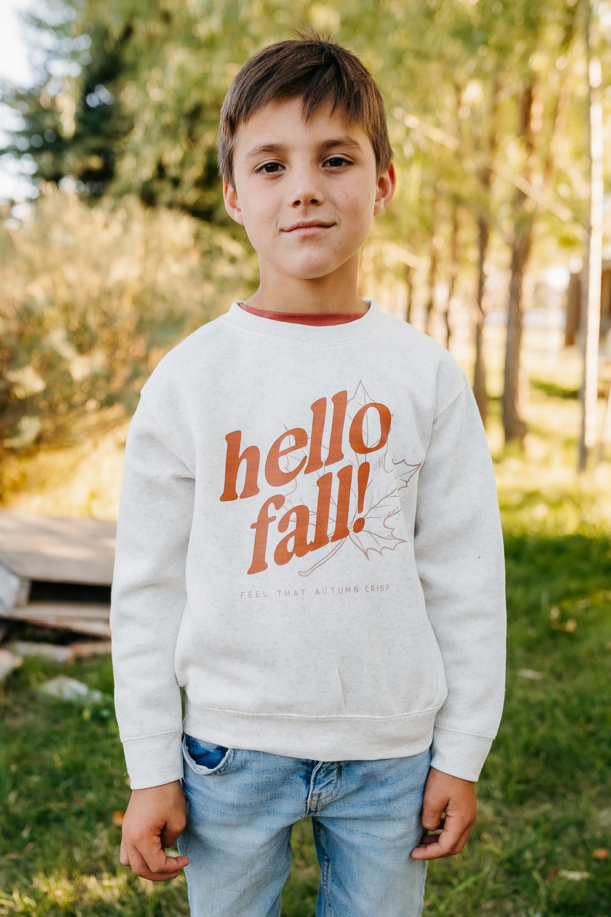 Hello Fall! - Natural Heather Child Sweater Little Mama Shirt Shop