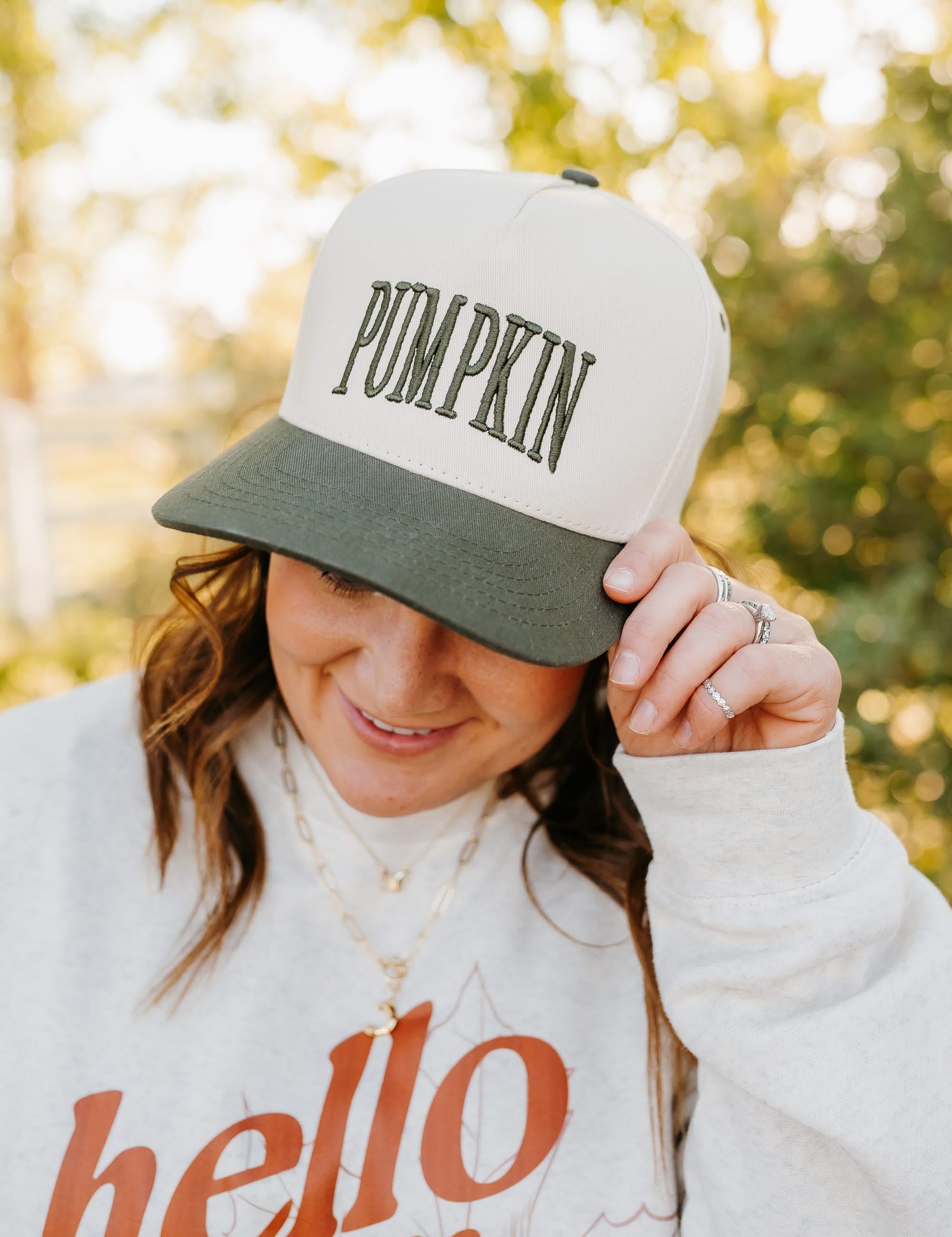 Puff Embroidered Trucker Hat - Adult Size - PUMPKIN Little Mama Shirt Shop