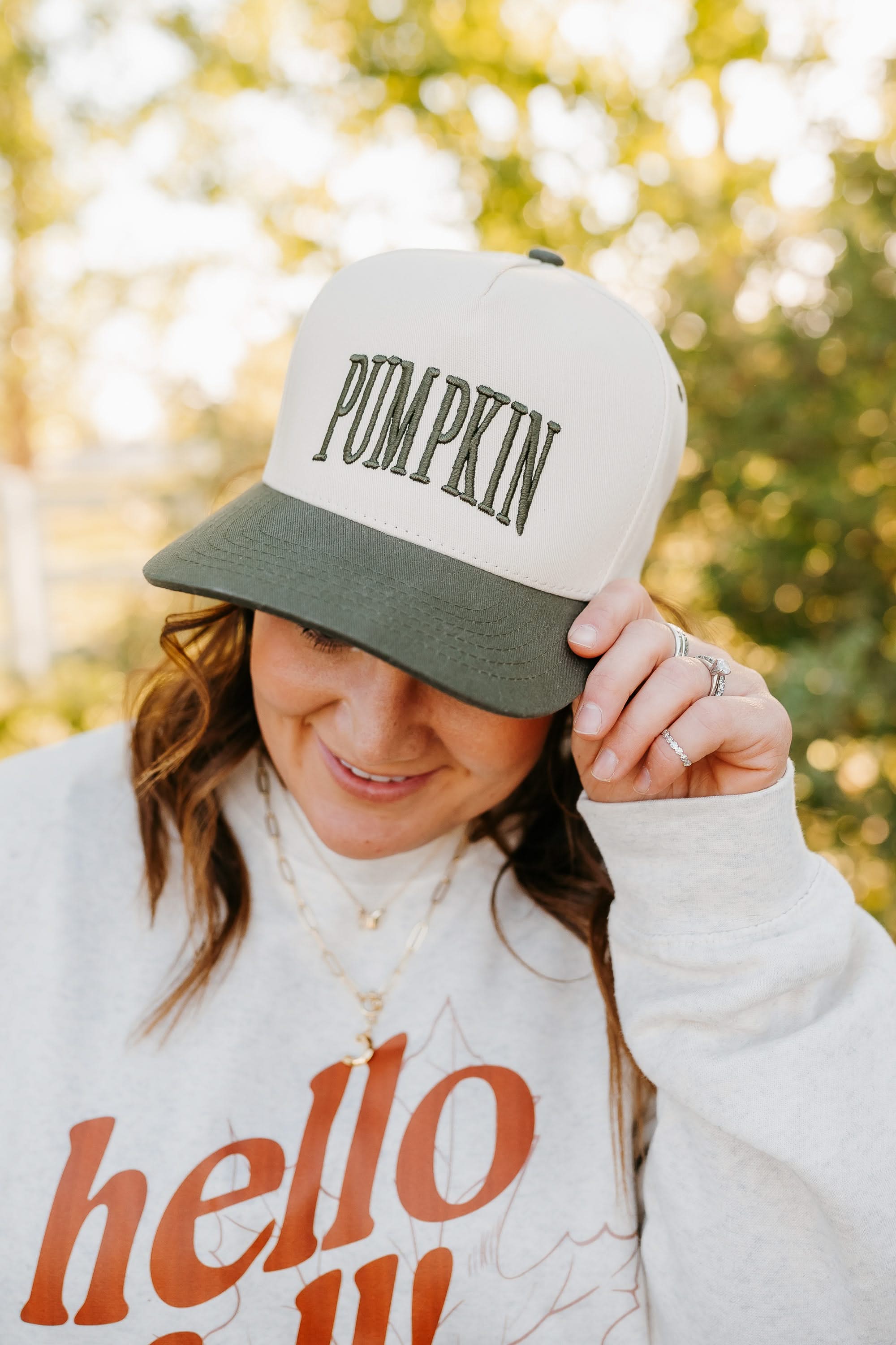 Puff Embroidered Trucker Hat - Adult Size - PUMPKIN Little Mama Shirt Shop