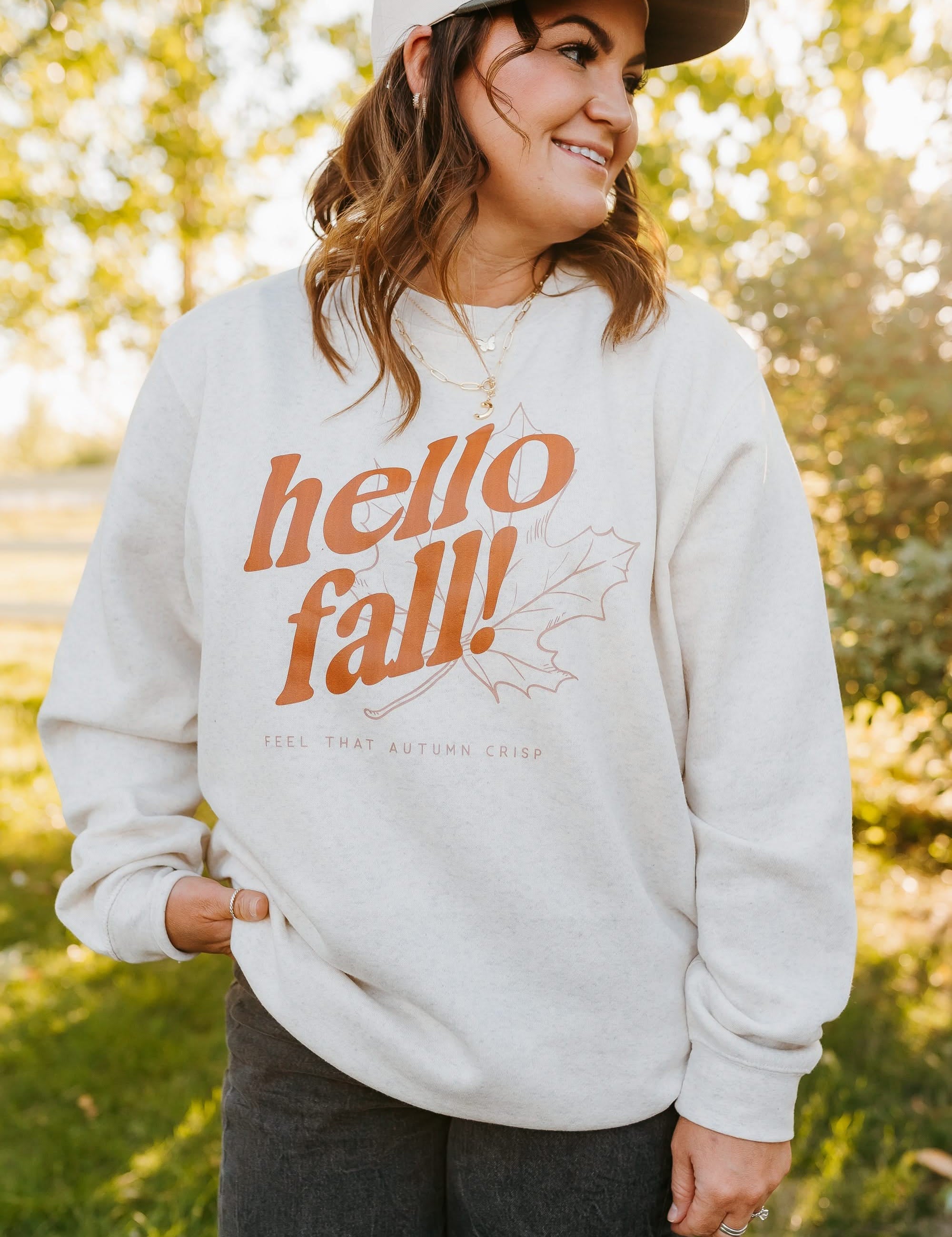 Hello Fall! - Natural Heather ELEVATED Fleece Little Mama Shirt Shop LLC