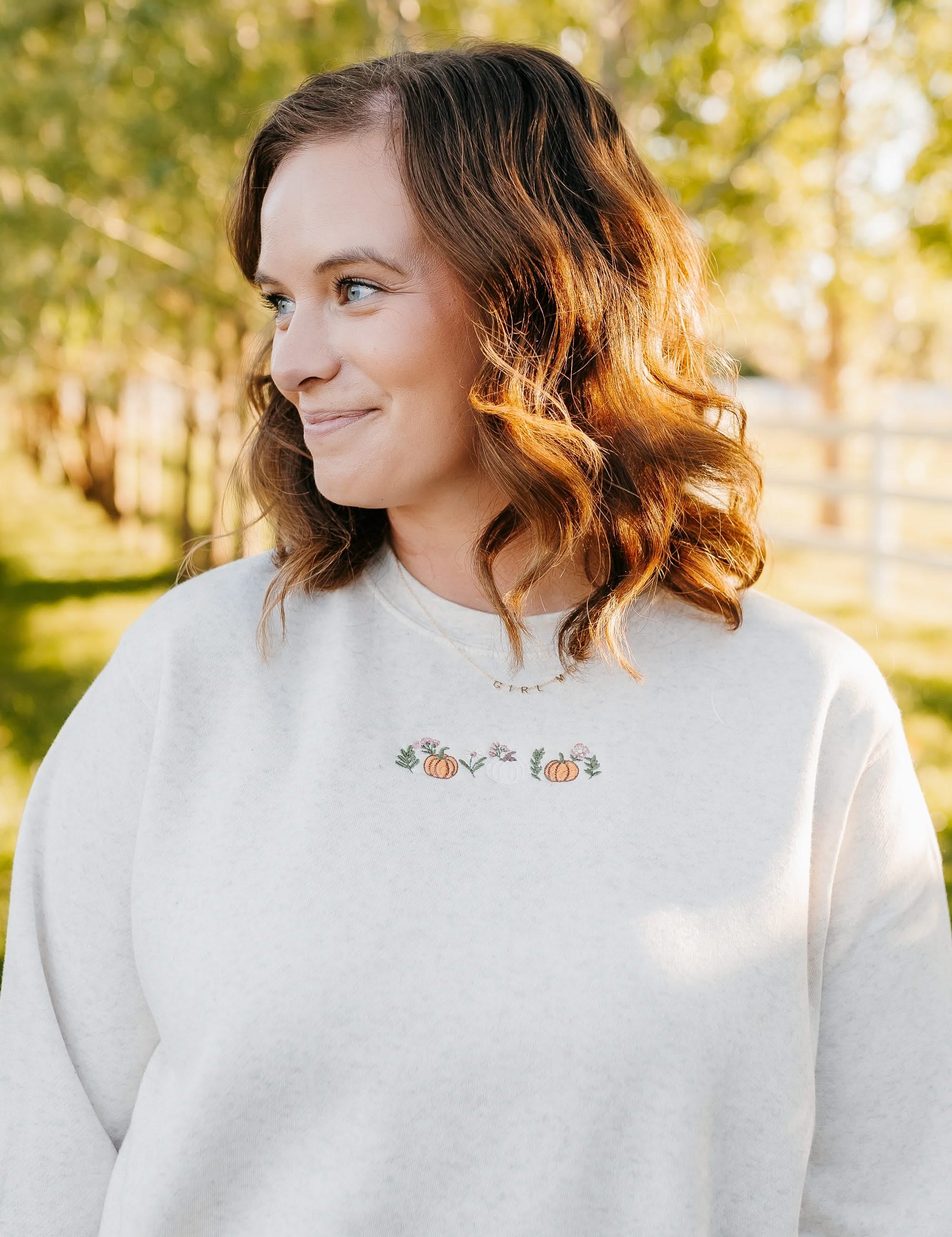 Embroidered ELEVATED Fleece - Pumpkins and Flowers (center) Little Mama Shirt Shop LLC