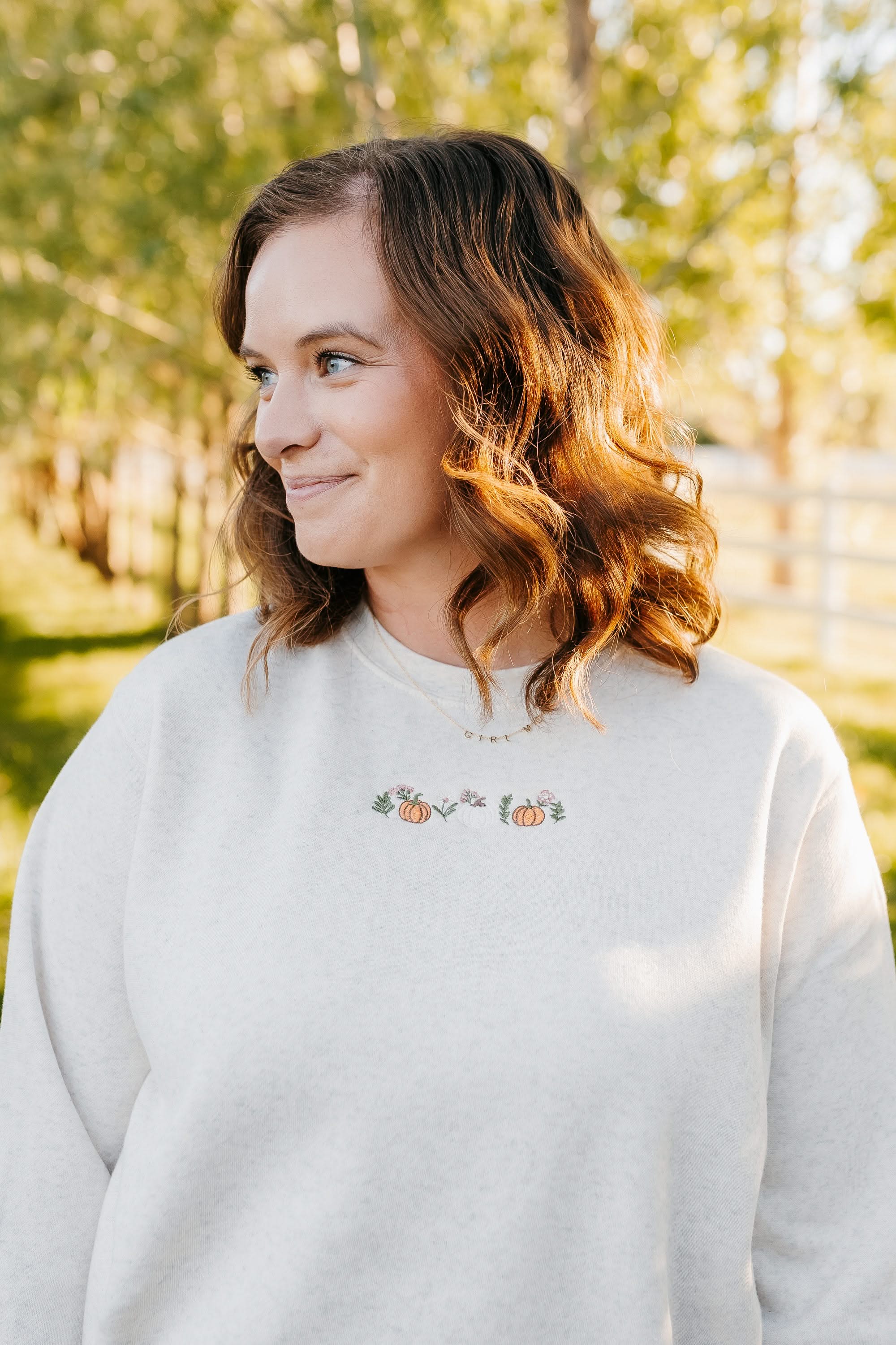 Embroidered ELEVATED Fleece - Pumpkins and Flowers (center) Little Mama Shirt Shop LLC