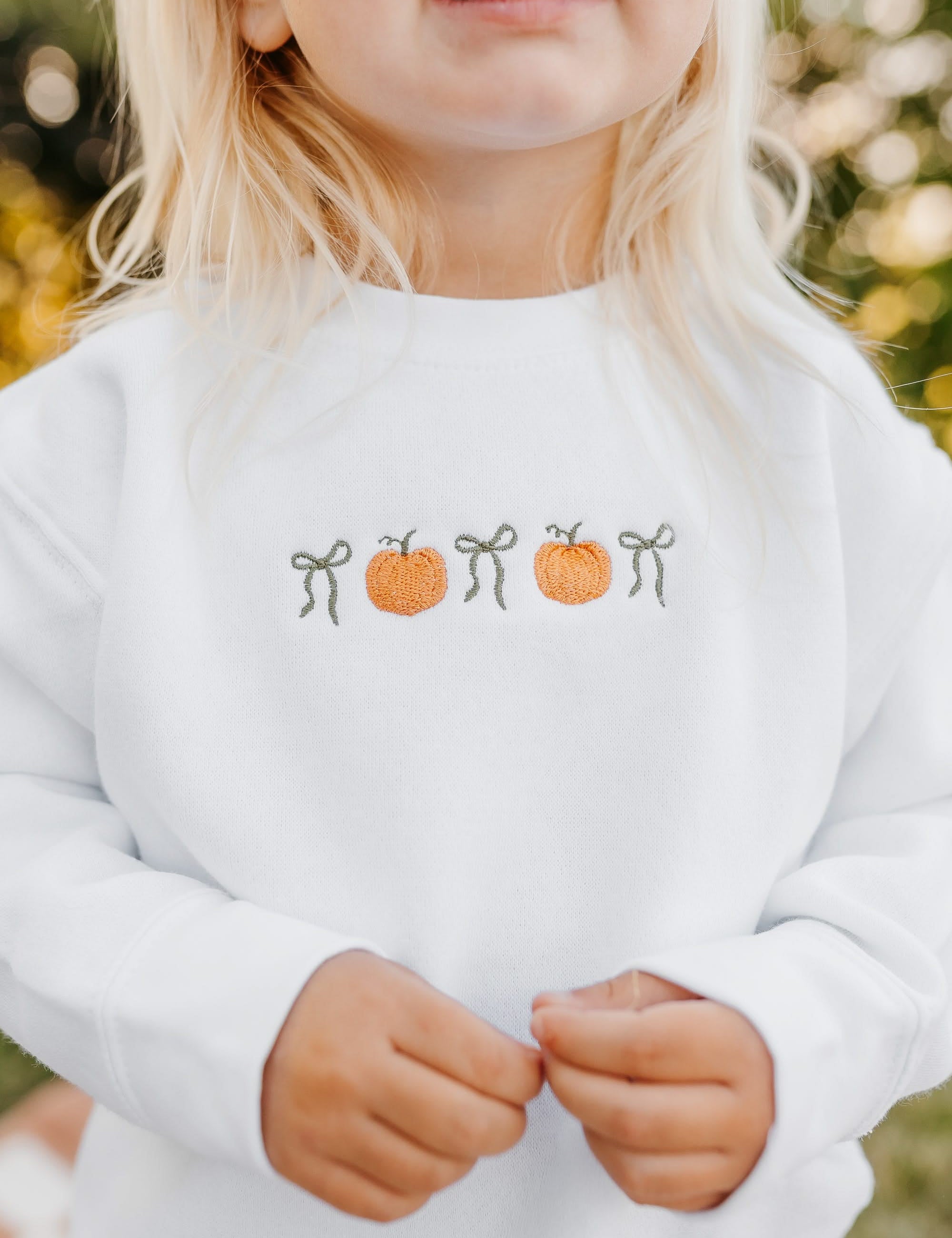 Embroidered Child Sweater - Pumpkins and Bows (center) Little Mama Shirt Shop