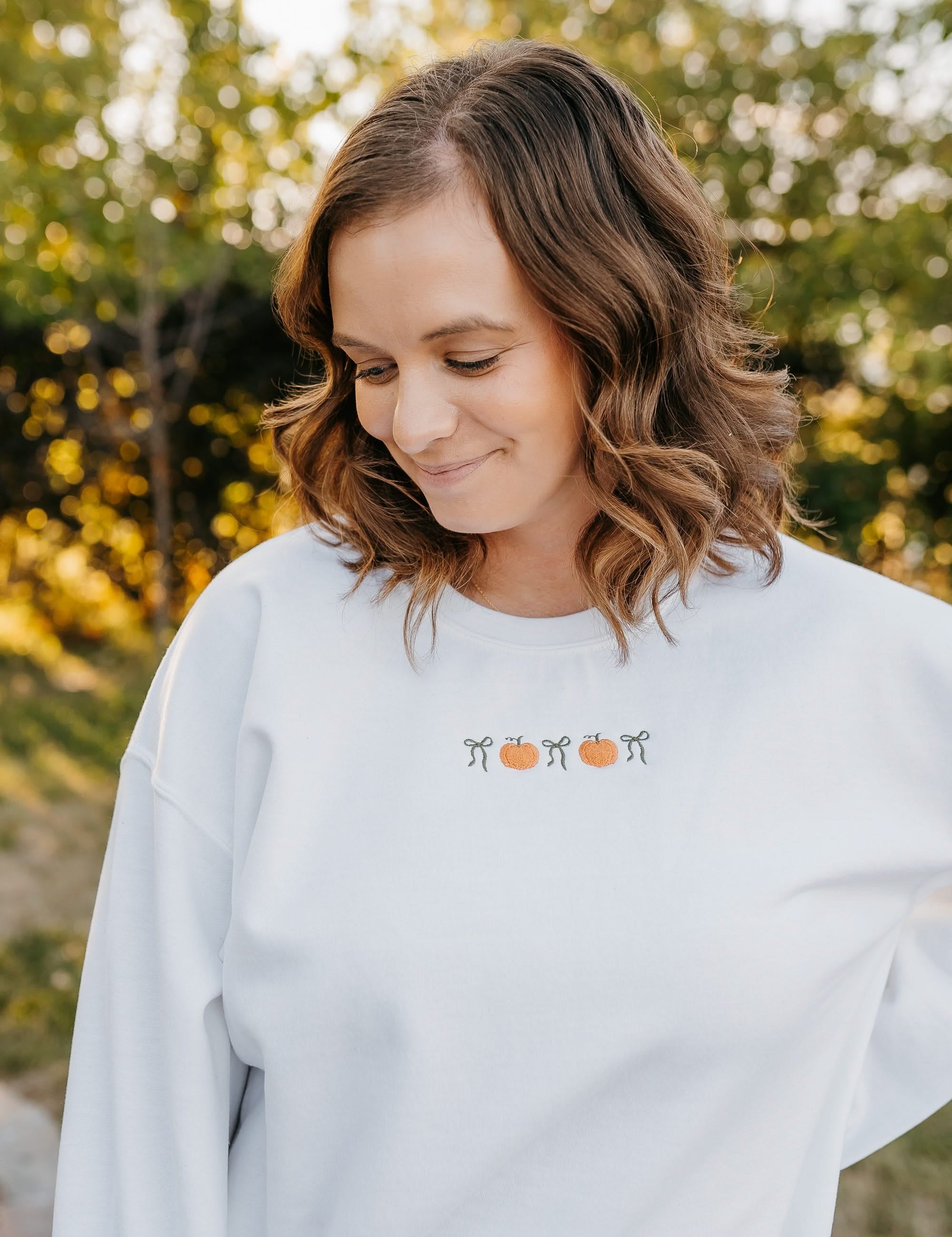 Embroidered BASIC Fleece - Pumpkins and Bows (center) Little Mama Shirt Shop LLC