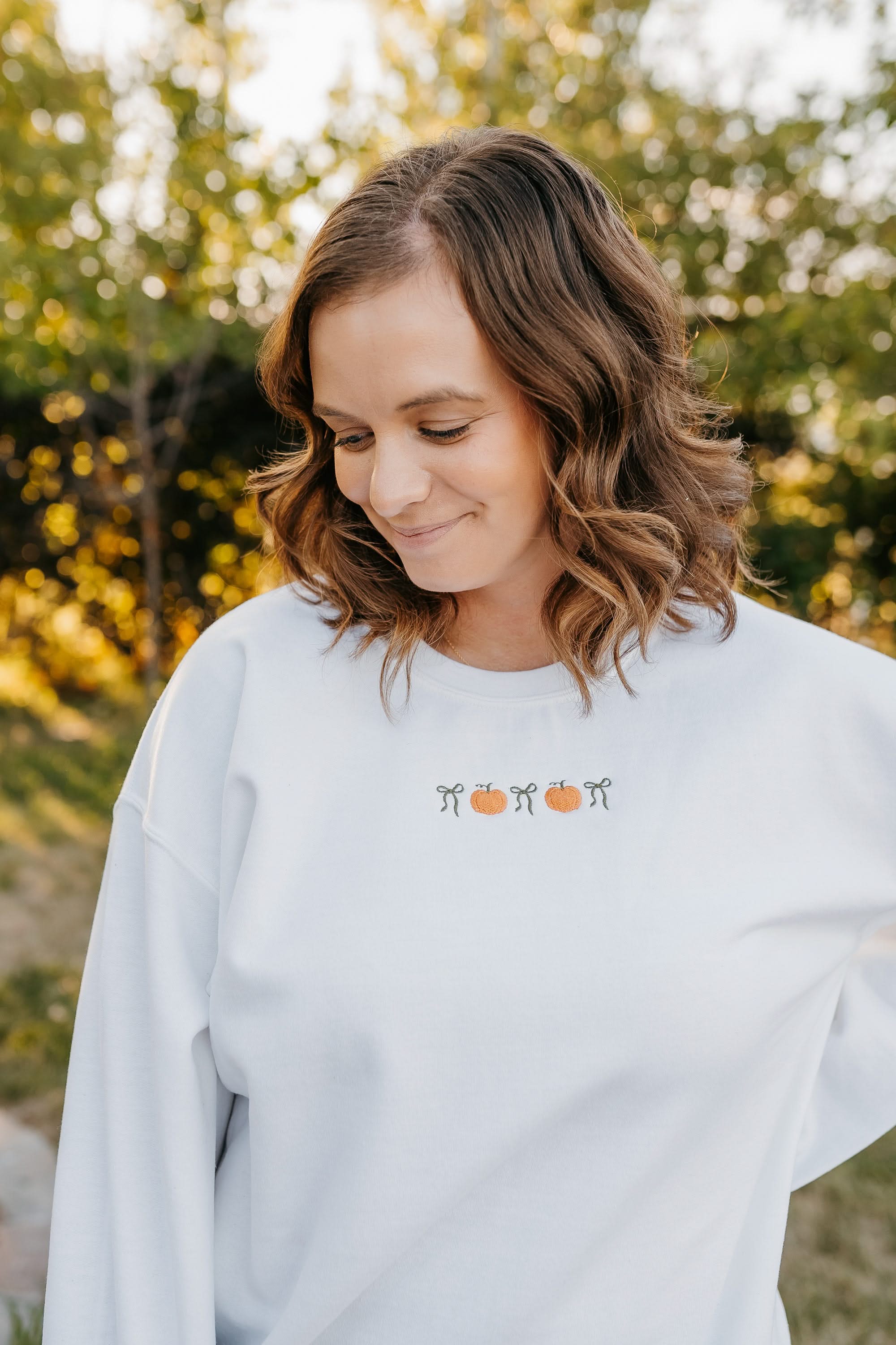 Embroidered BASIC Fleece - Pumpkins and Bows (center) Little Mama Shirt Shop LLC