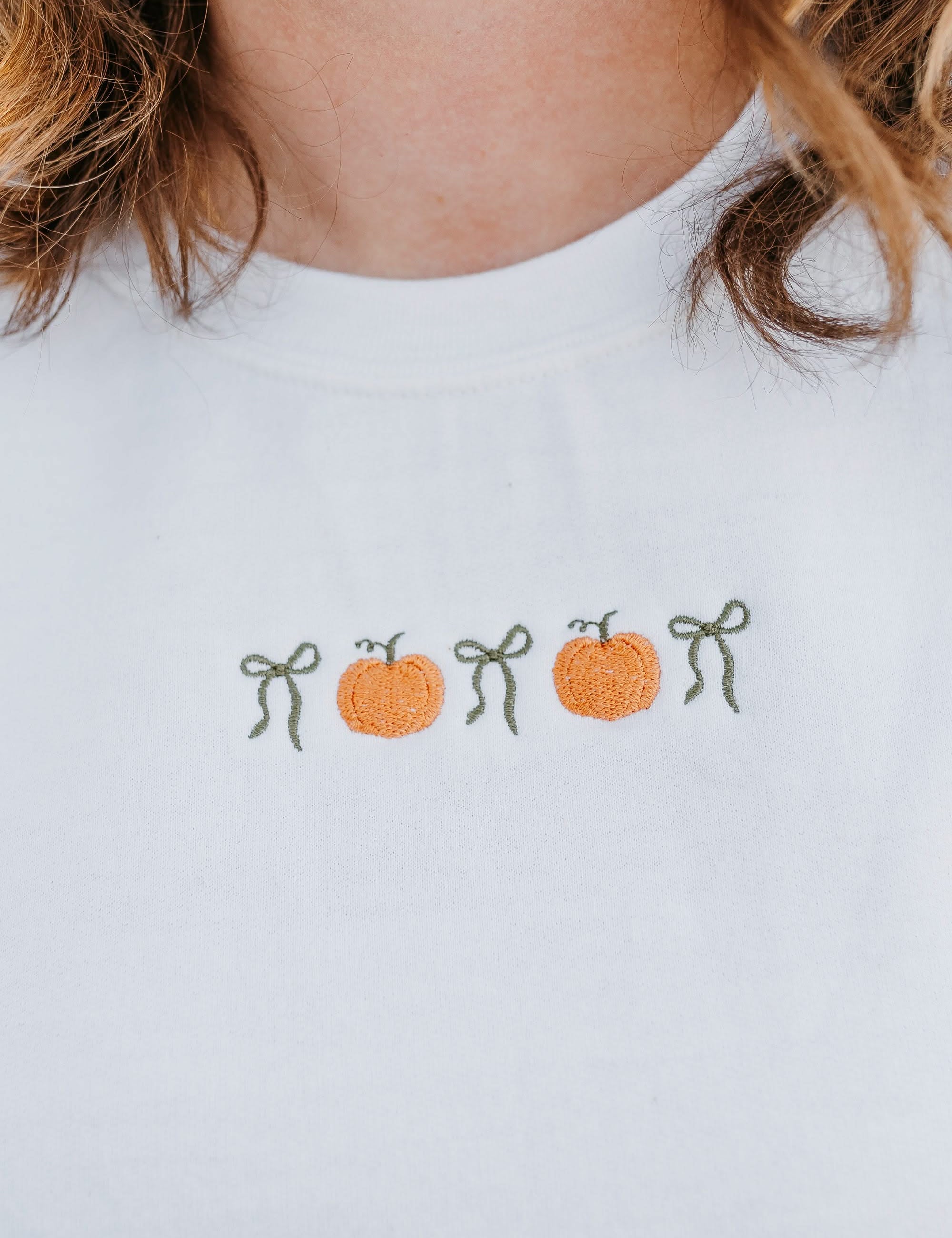 Embroidered BASIC Fleece - Pumpkins and Bows (center) Little Mama Shirt Shop LLC