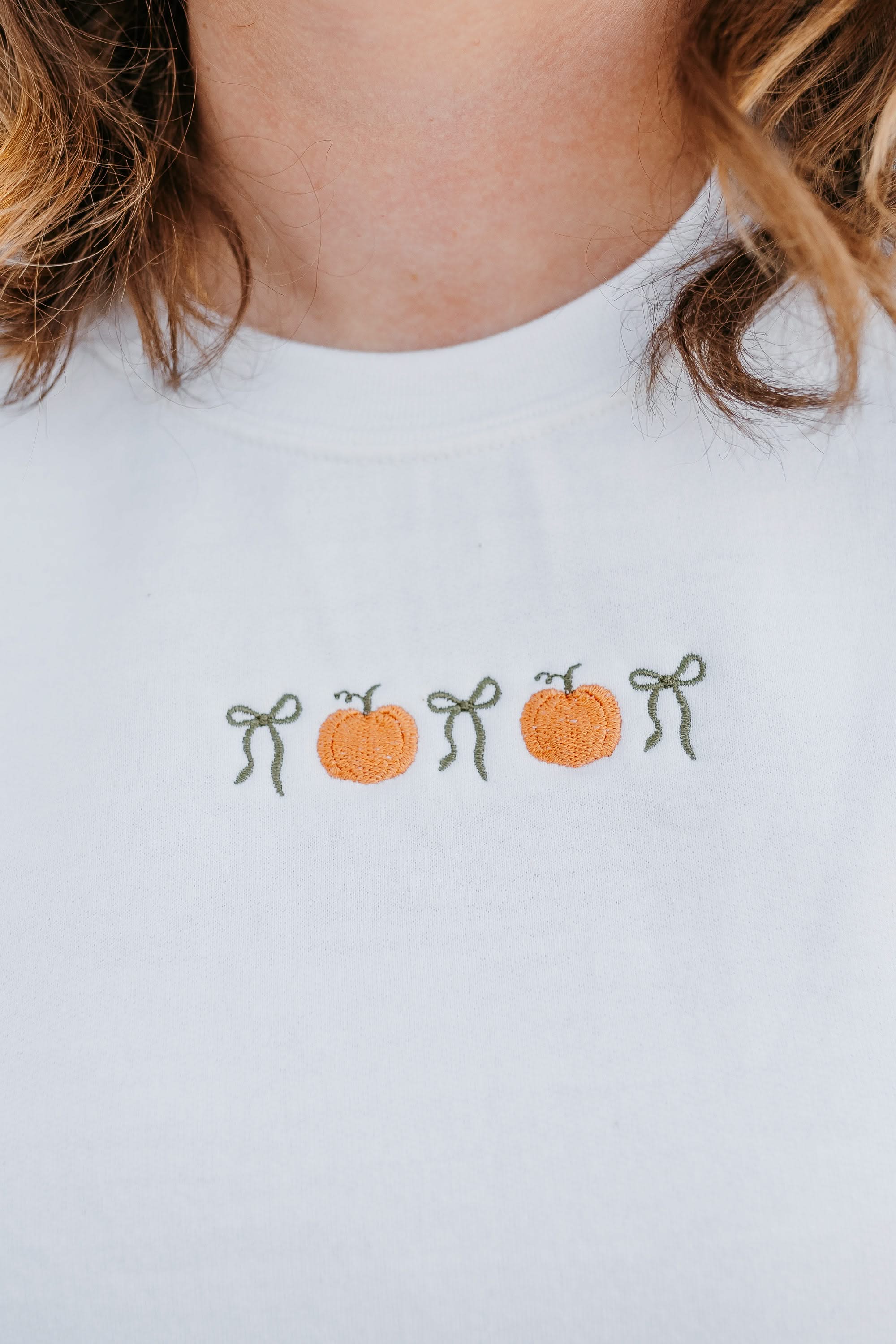 Embroidered BASIC Fleece - Pumpkins and Bows (center) Little Mama Shirt Shop LLC