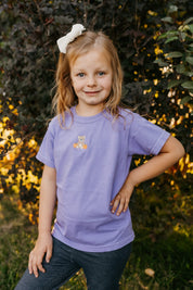 Embroidered YOUTH Comfort Colors Tee - Violet - Fall Teddy Bear (center) Little Mama Shirt Shop
