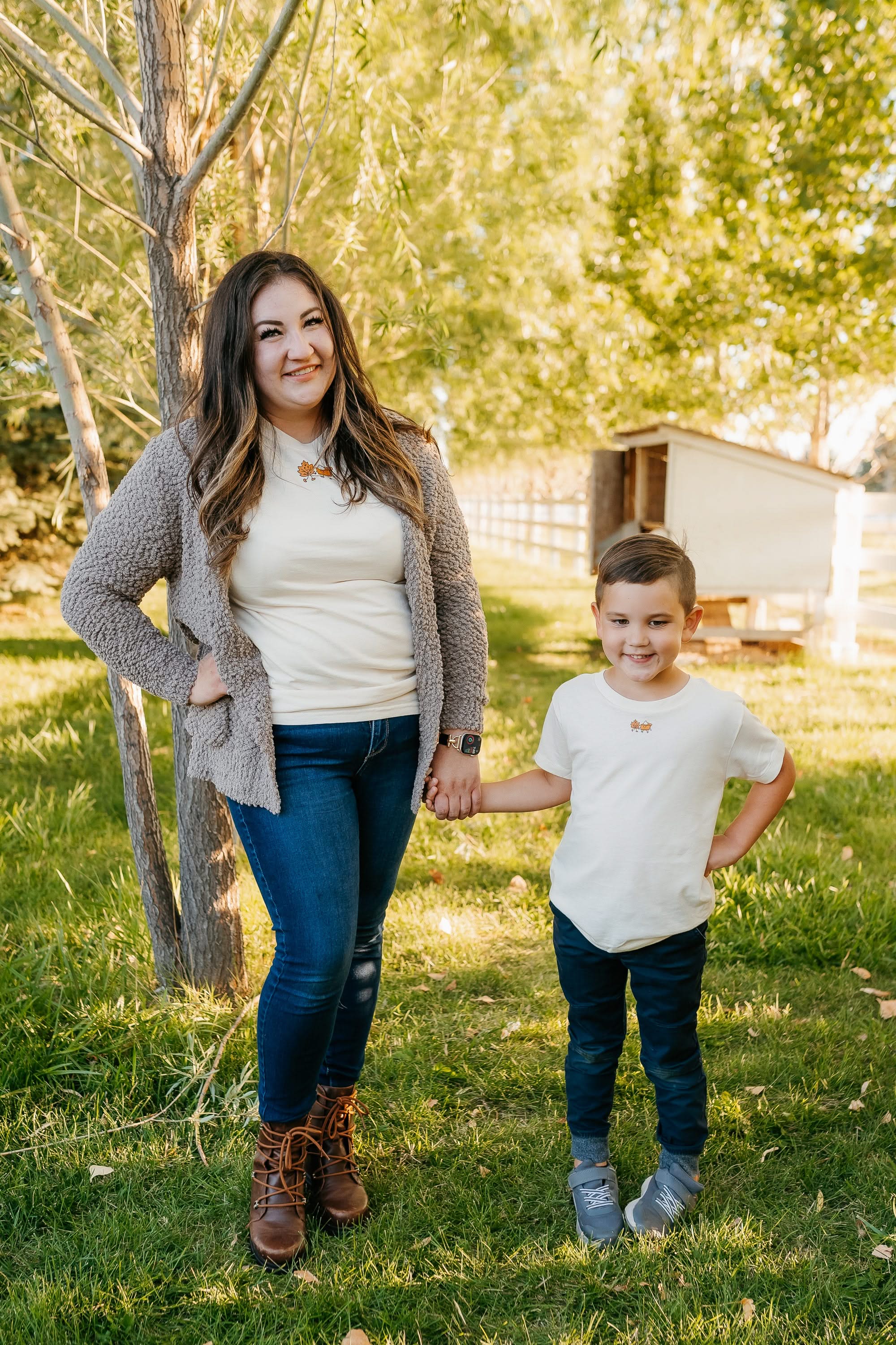 Fall Friends (center) - Set of 2 Ivory/Natural Tees Little Mama Shirt Shop