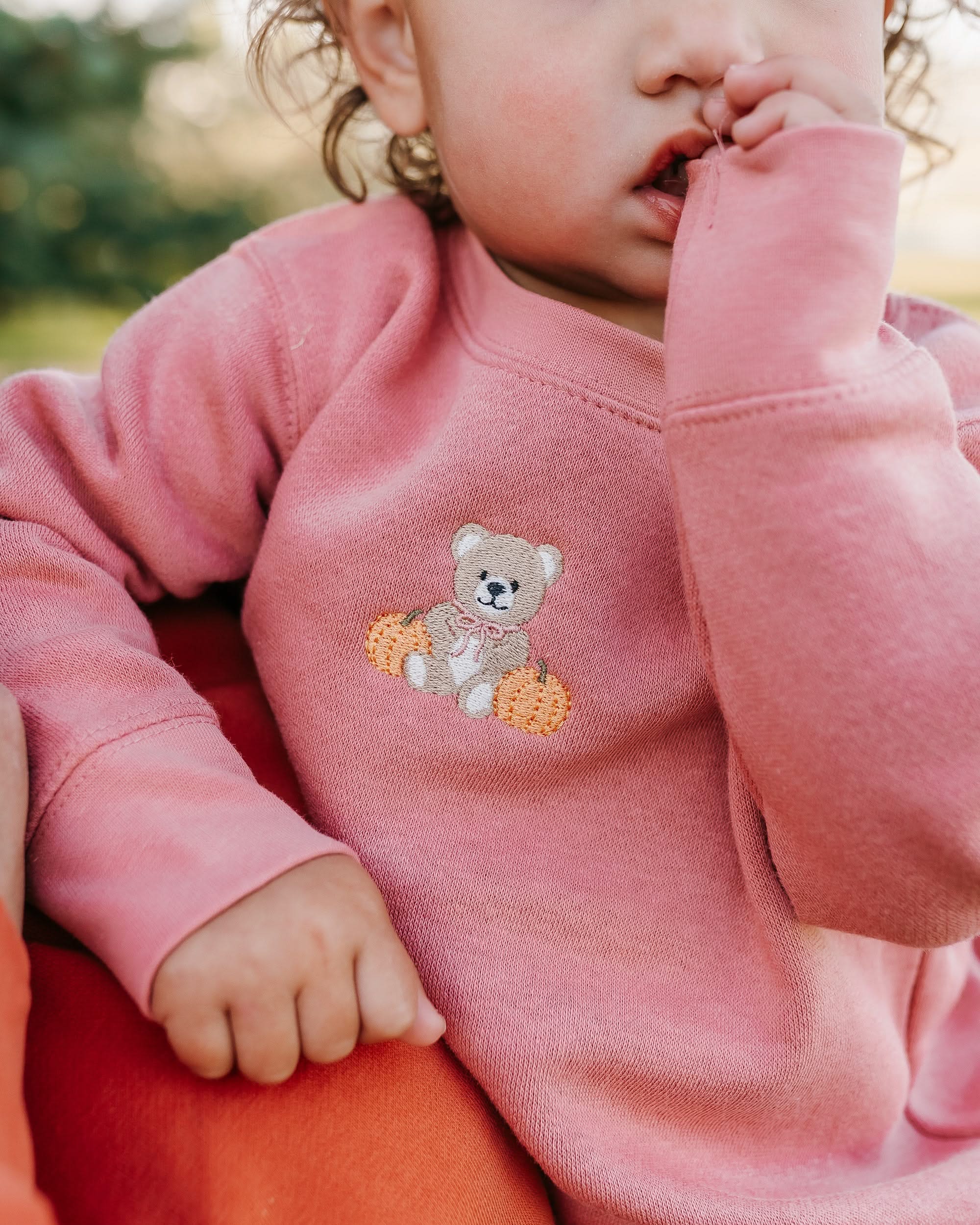 Embroidered Child Sweater - Fall Teddy Bear (center) Little Mama Shirt Shop