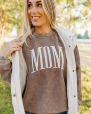 Embroidered CORDED Sweatshirt - Brown w/ Cream Thread - Tall Varsity Names Little Mama Shirt Shop LLC