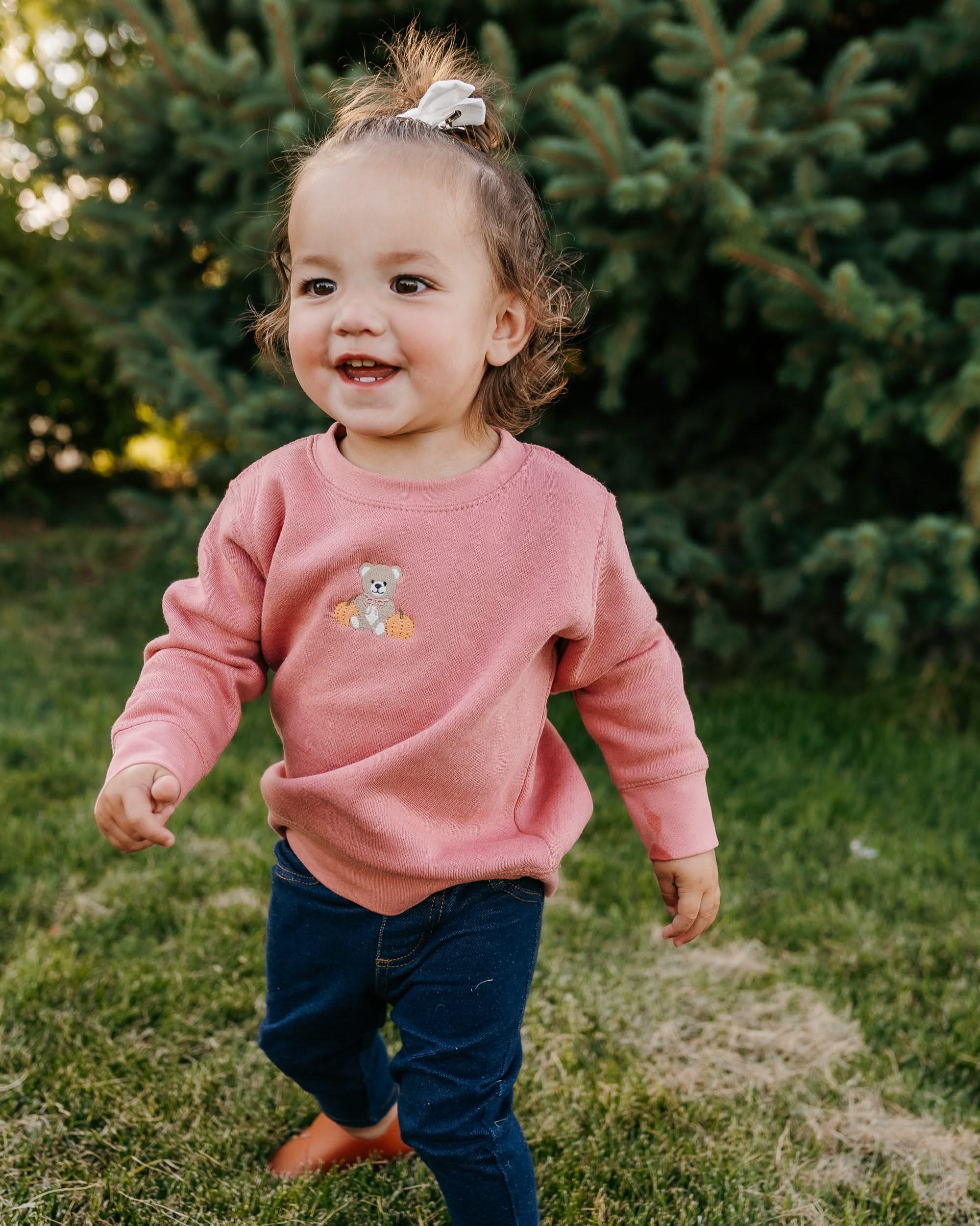 Embroidered Child Sweater - Fall Teddy Bear (center) Little Mama Shirt Shop