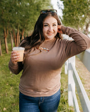 Embroidered LONG SLEEVE Comfort Colors Tee - Pumpkin Drinks (center) Little Mama Shirt Shop