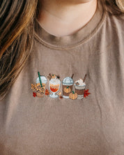 Embroidered LONG SLEEVE Comfort Colors Tee - Pumpkin Drinks (center) Little Mama Shirt Shop