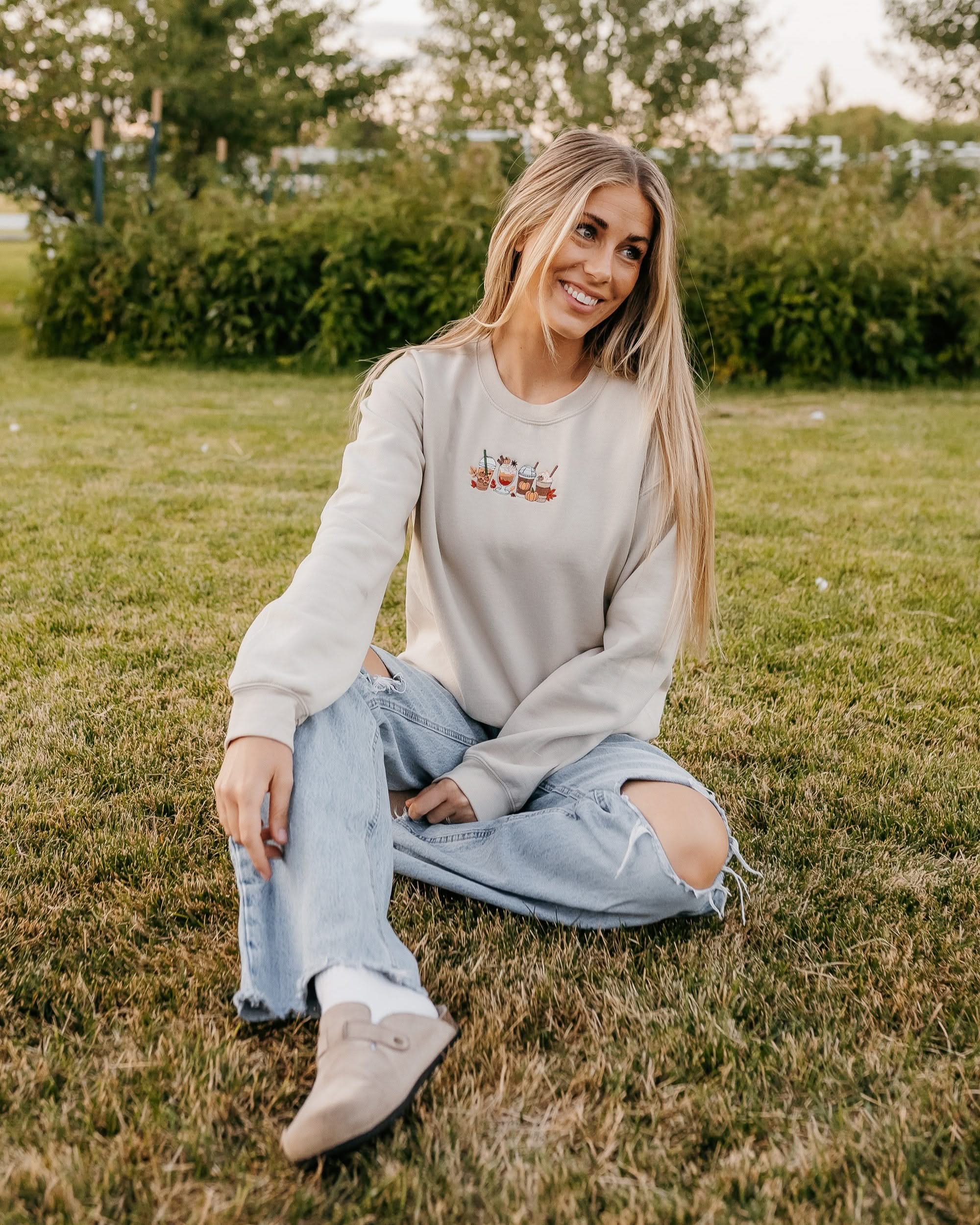 Embroidered BASIC Fleece - Pumpkin Drinks (center) Little Mama Shirt Shop LLC