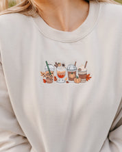 Embroidered BASIC Fleece - Pumpkin Drinks (center) Little Mama Shirt Shop LLC