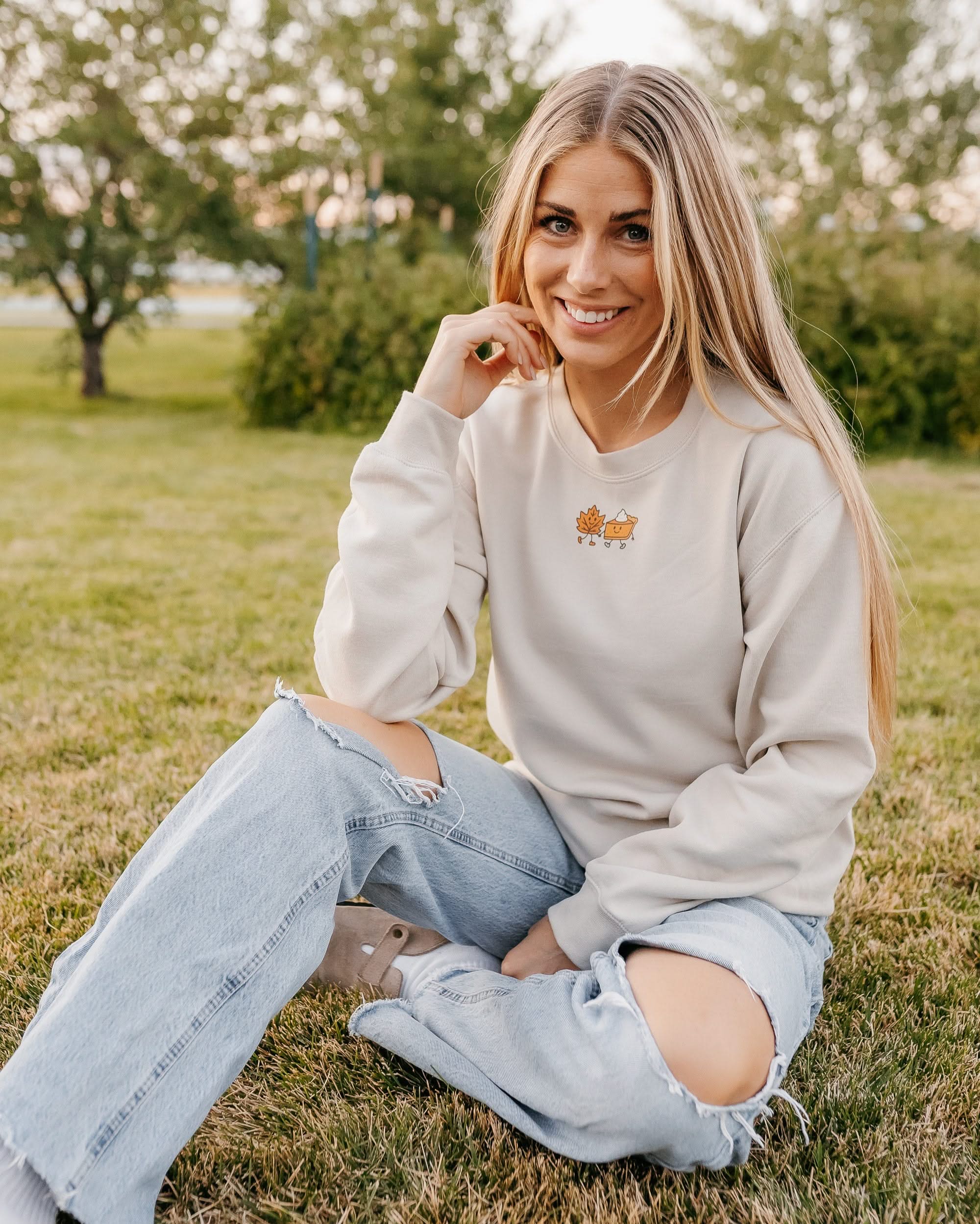 Fall Friends (center) - Sand BASIC Fleece Little Mama Shirt Shop LLC