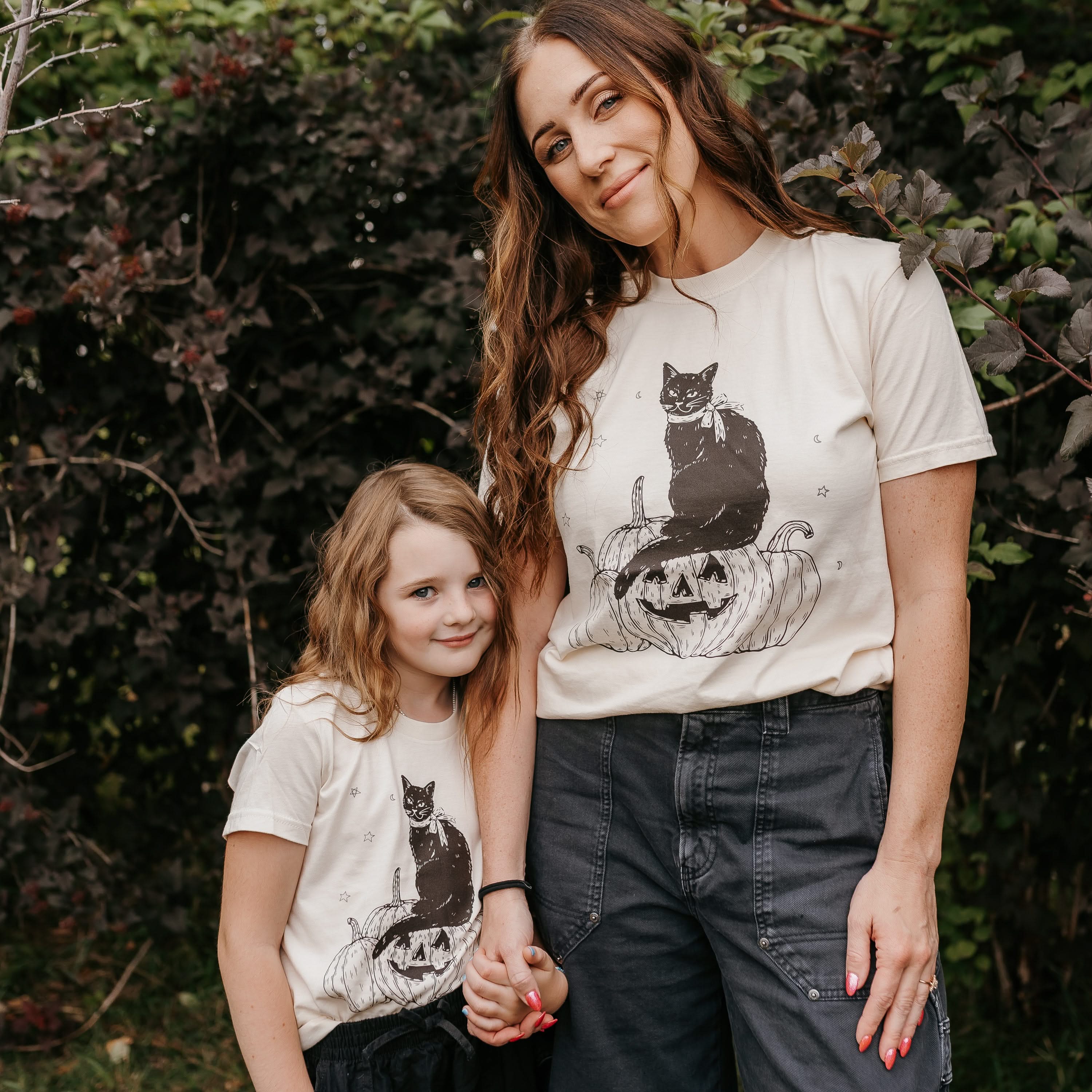 Black Cat on the Prowl - Set of 2 Coordinating Tees Little Mama Shirt Shop