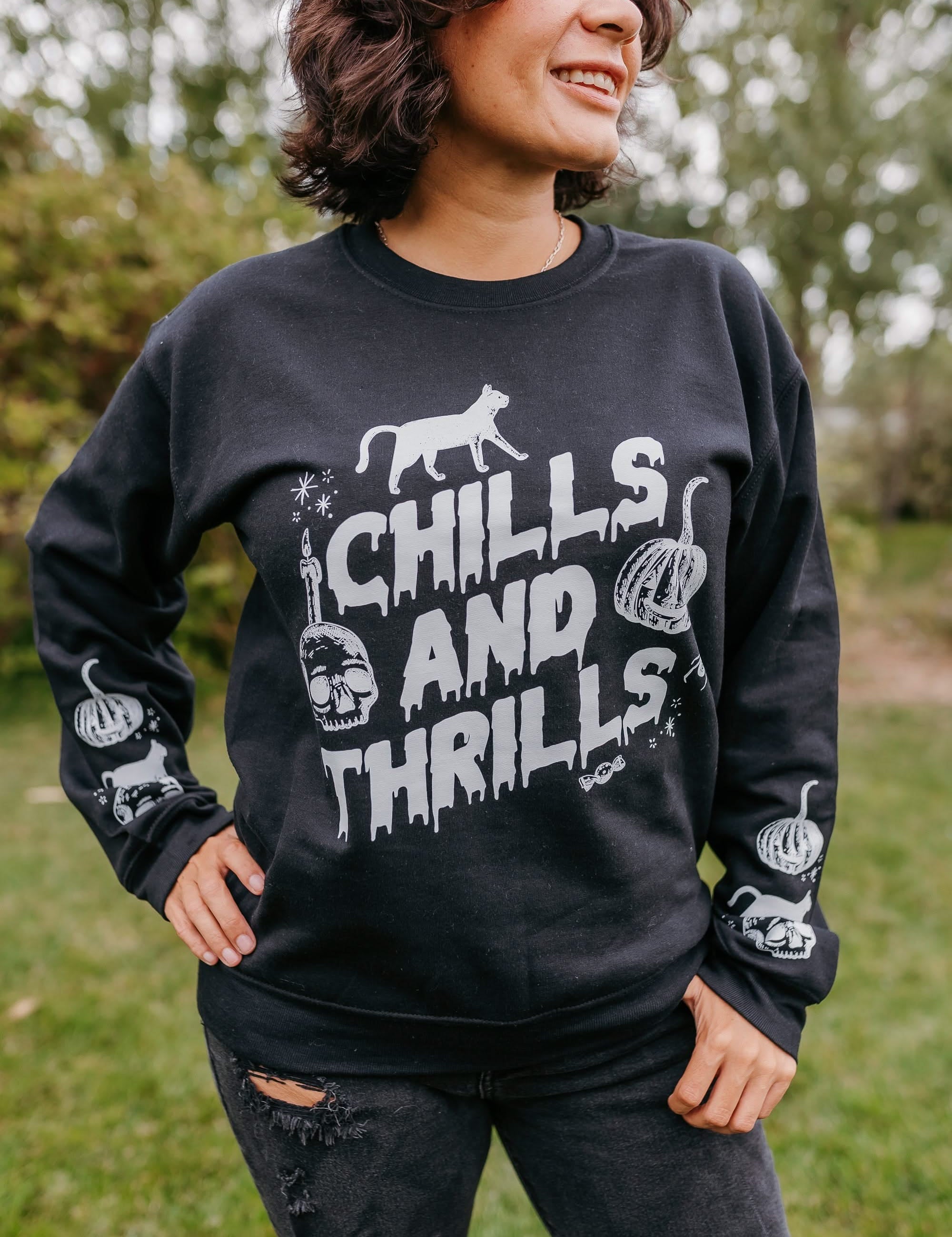 Chills and Thrills - Black Basic Fleece Little Mama Shirt Shop LLC