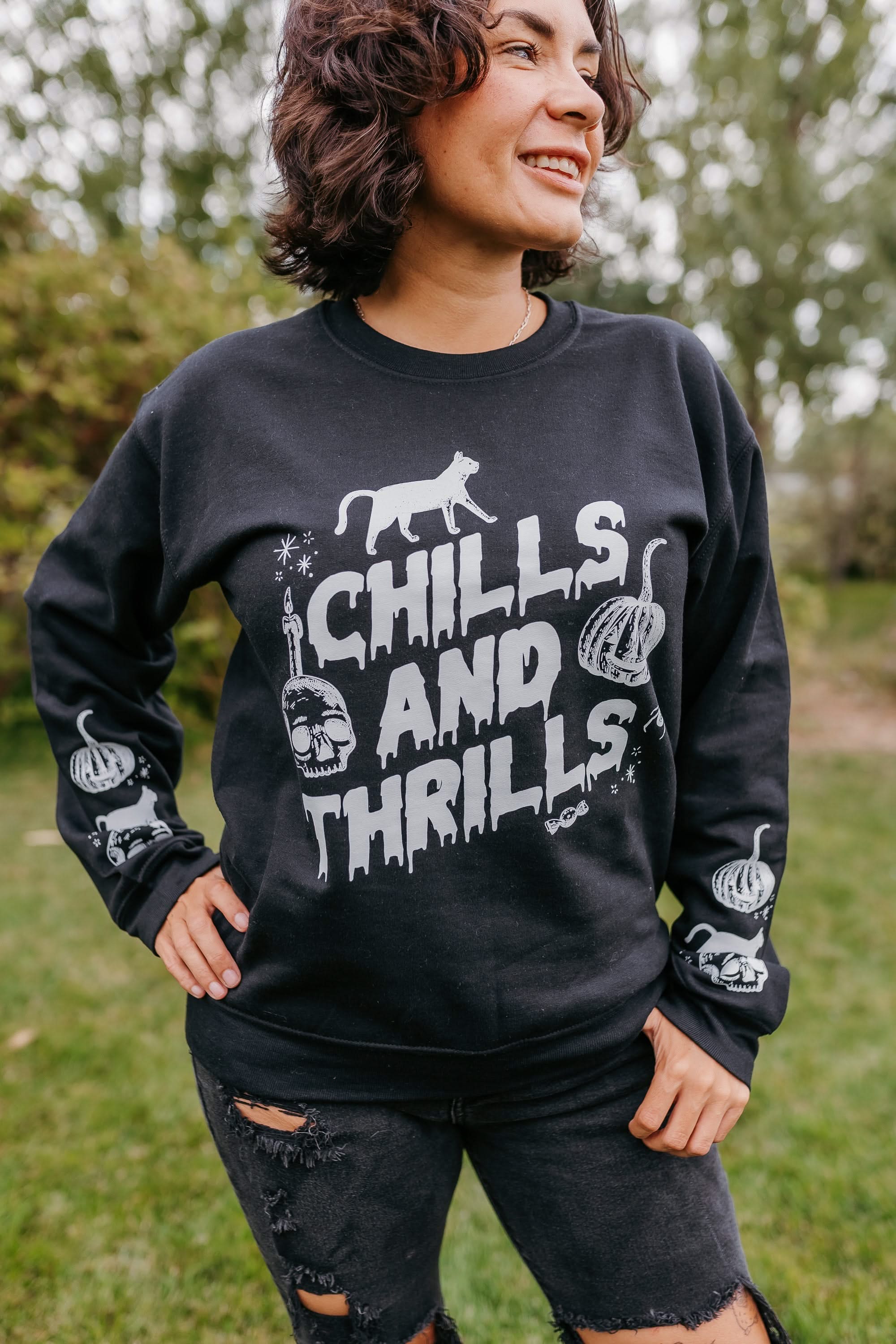 Chills and Thrills - Black Basic Fleece Little Mama Shirt Shop LLC