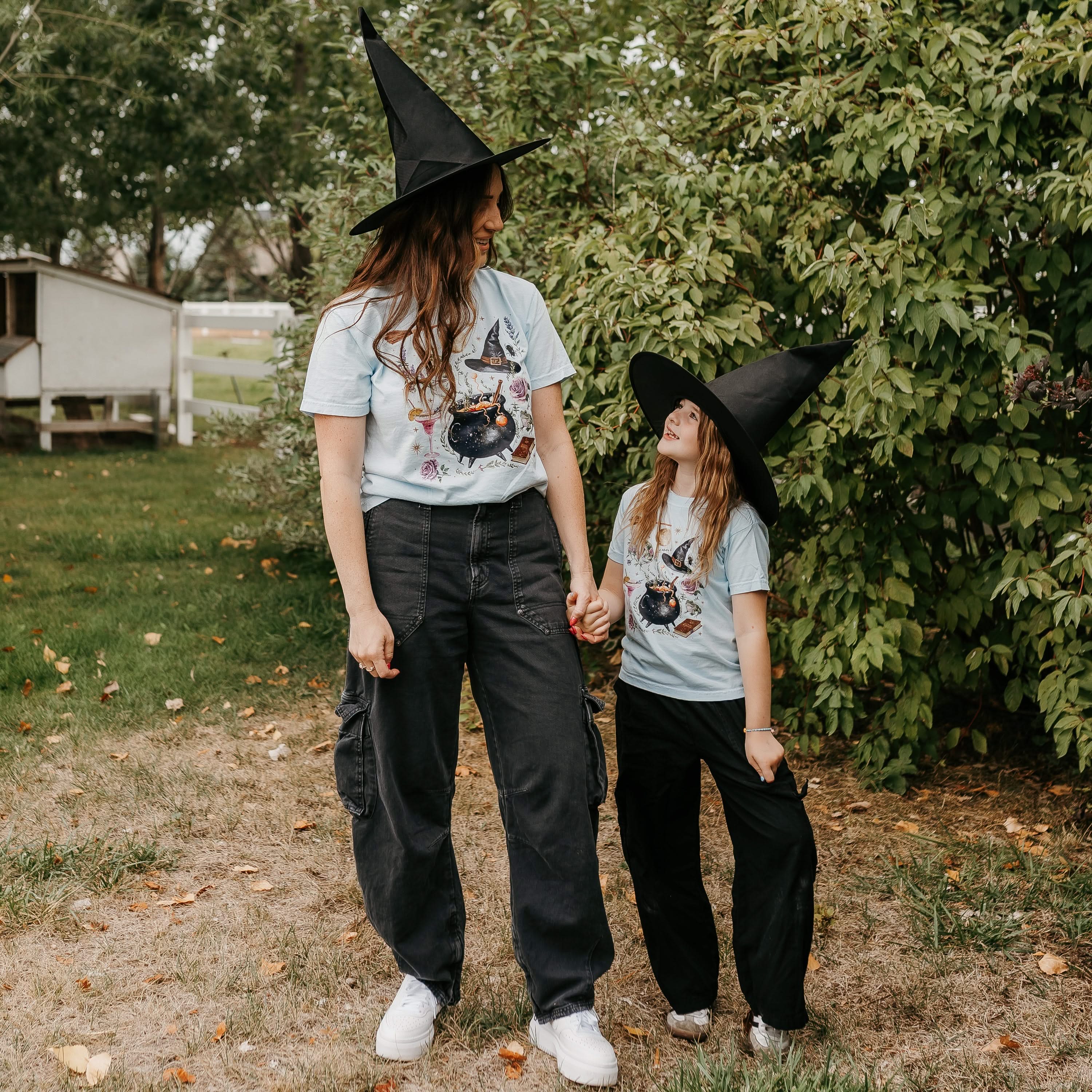 Whimsical Witches Brew - Set of 2 Matching Chambray Comfort Colors Tees Little Mama Shirt Shop