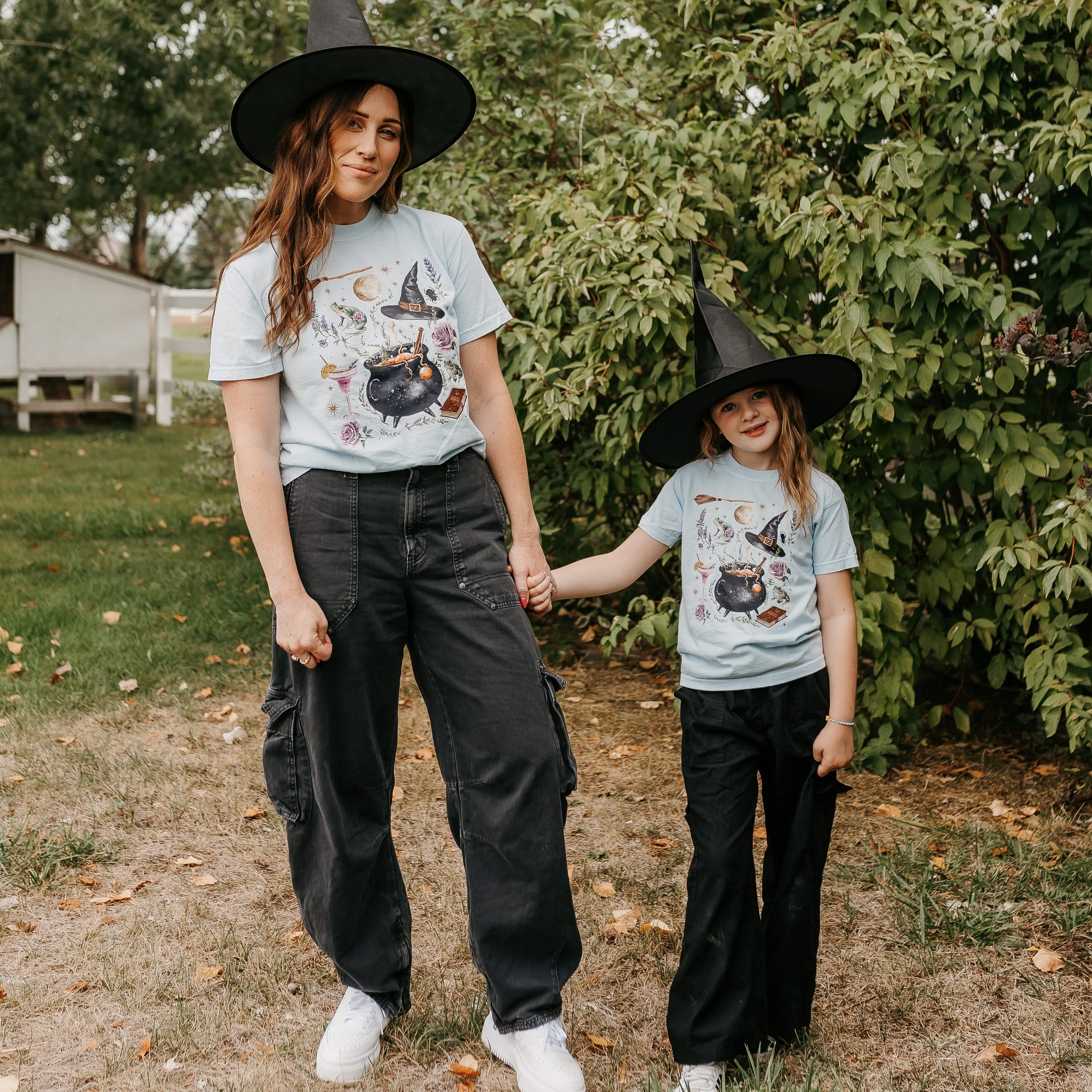 Whimsical Witches Brew - Set of 2 Matching Chambray Comfort Colors Tees Little Mama Shirt Shop