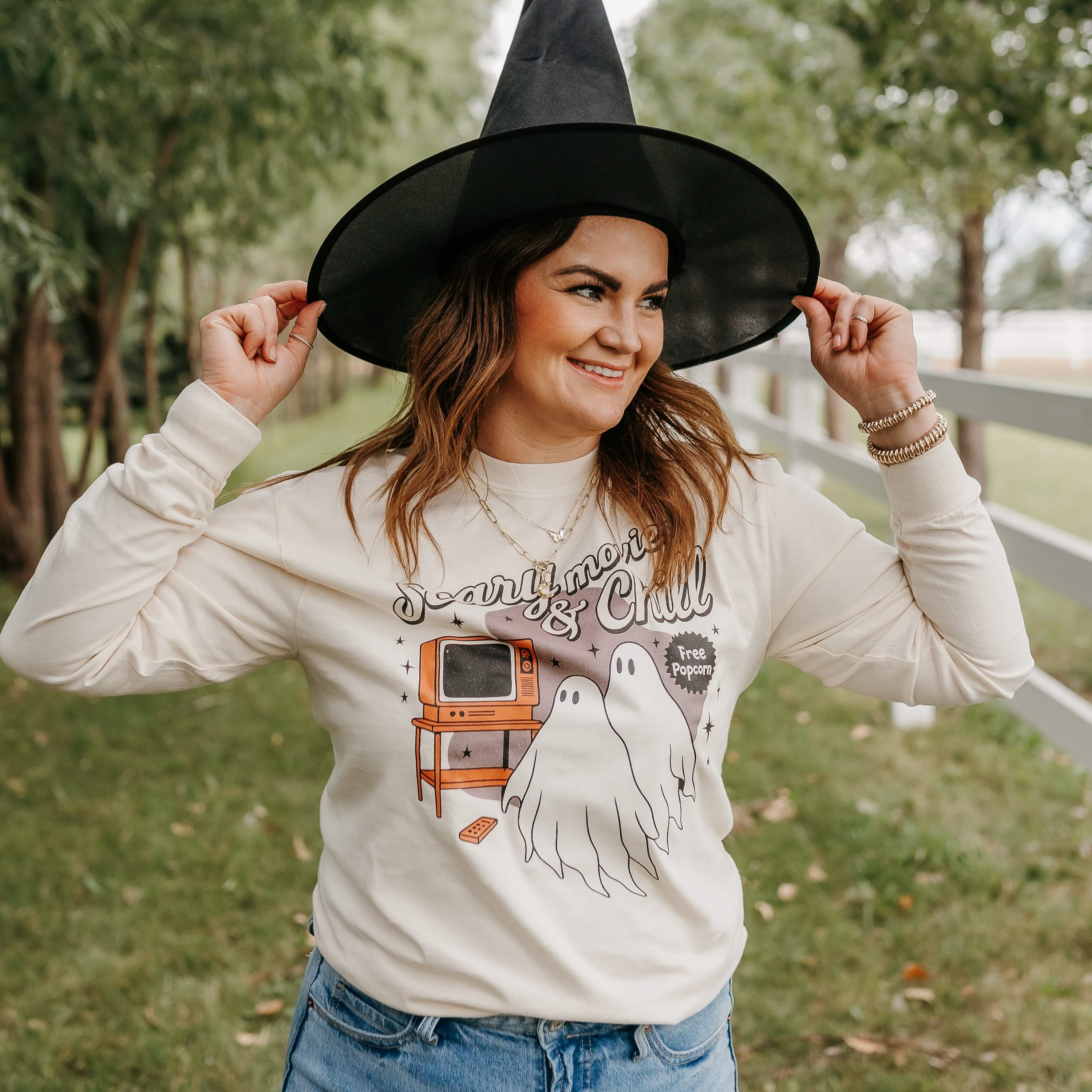 Scary Movies and Chill - Long Sleeve Comfort Colors Tee Little Mama Shirt Shop