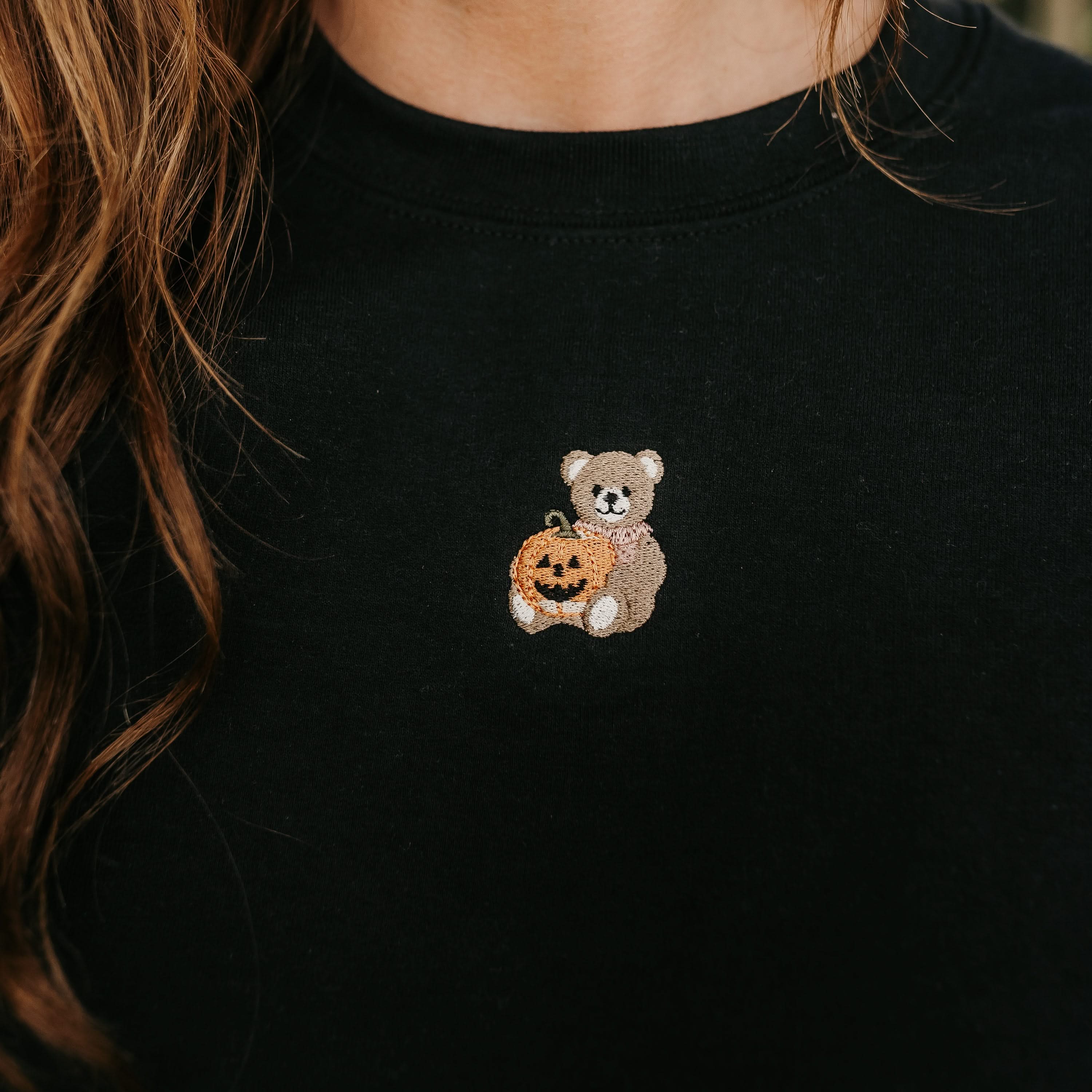 Teddy Bear Jack-o-Lantern - Embroidered Basic Fleece Little Mama Shirt Shop LLC