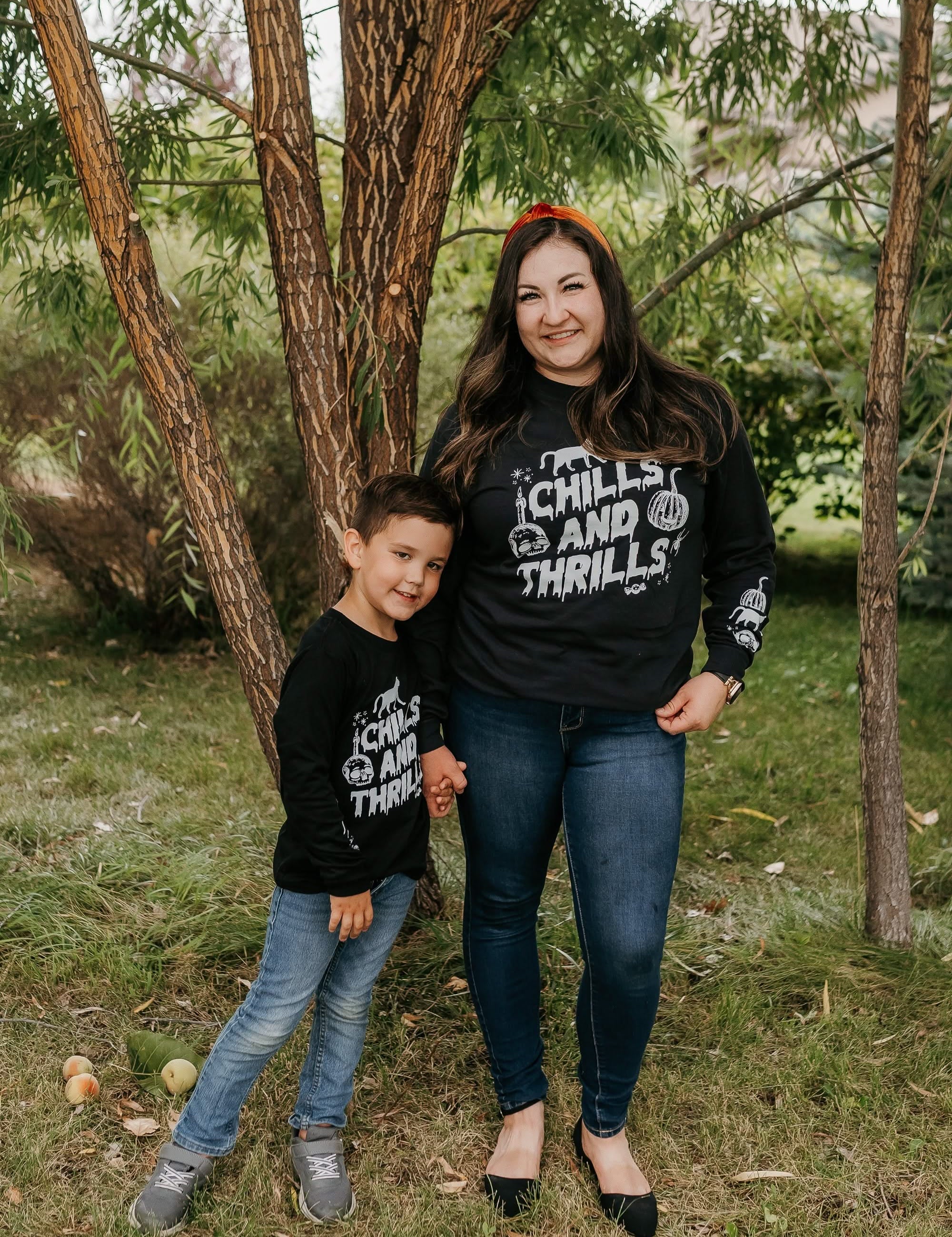 Chills and Thrills - Black Long Sleeve Comfort Colors Tee Little Mama Shirt Shop