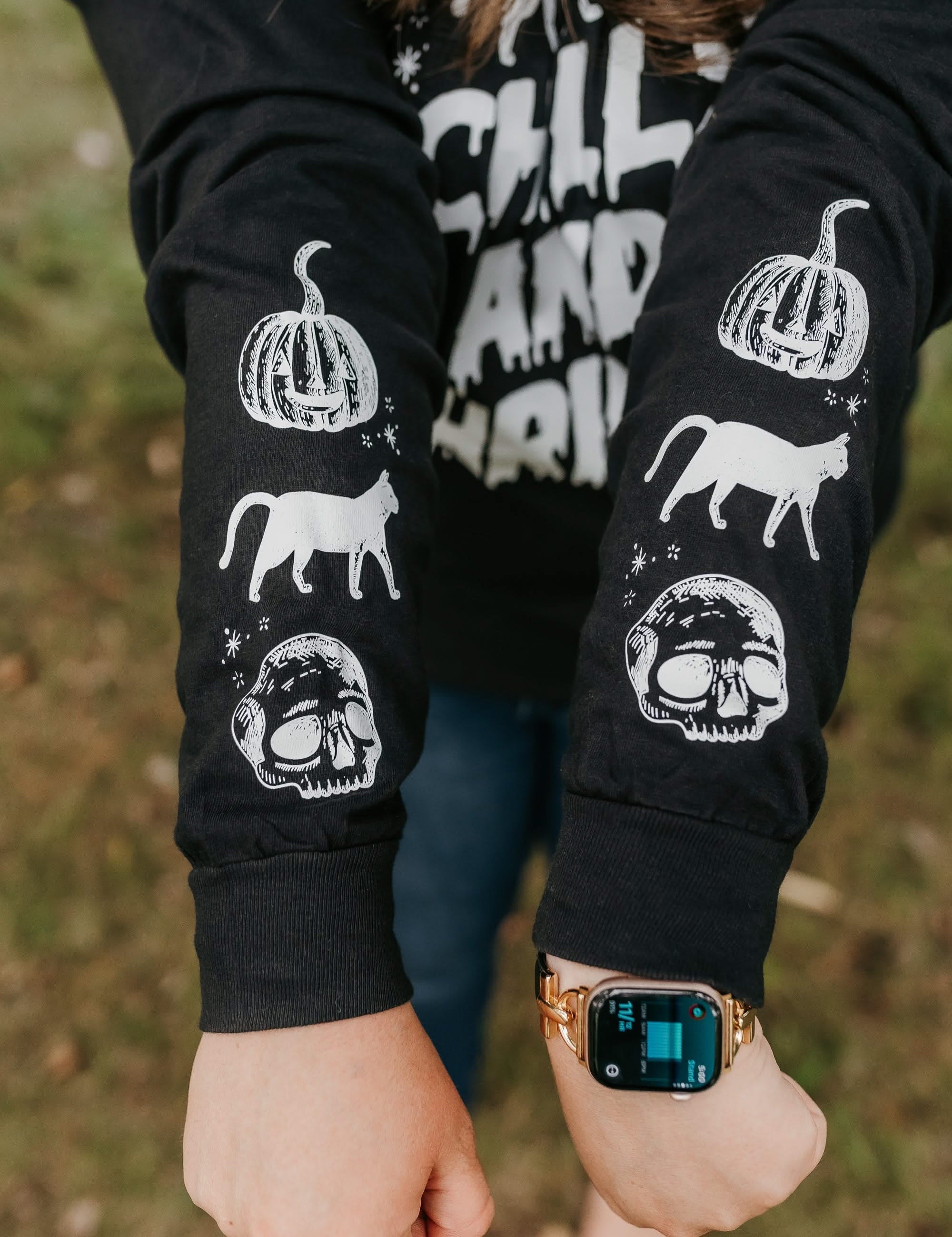 Chills and Thrills - Black Long Sleeve Comfort Colors Tee Little Mama Shirt Shop