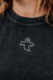 Haunting Ghost - Embroidered Black Corded Sweatshirt Little Mama Shirt Shop LLC