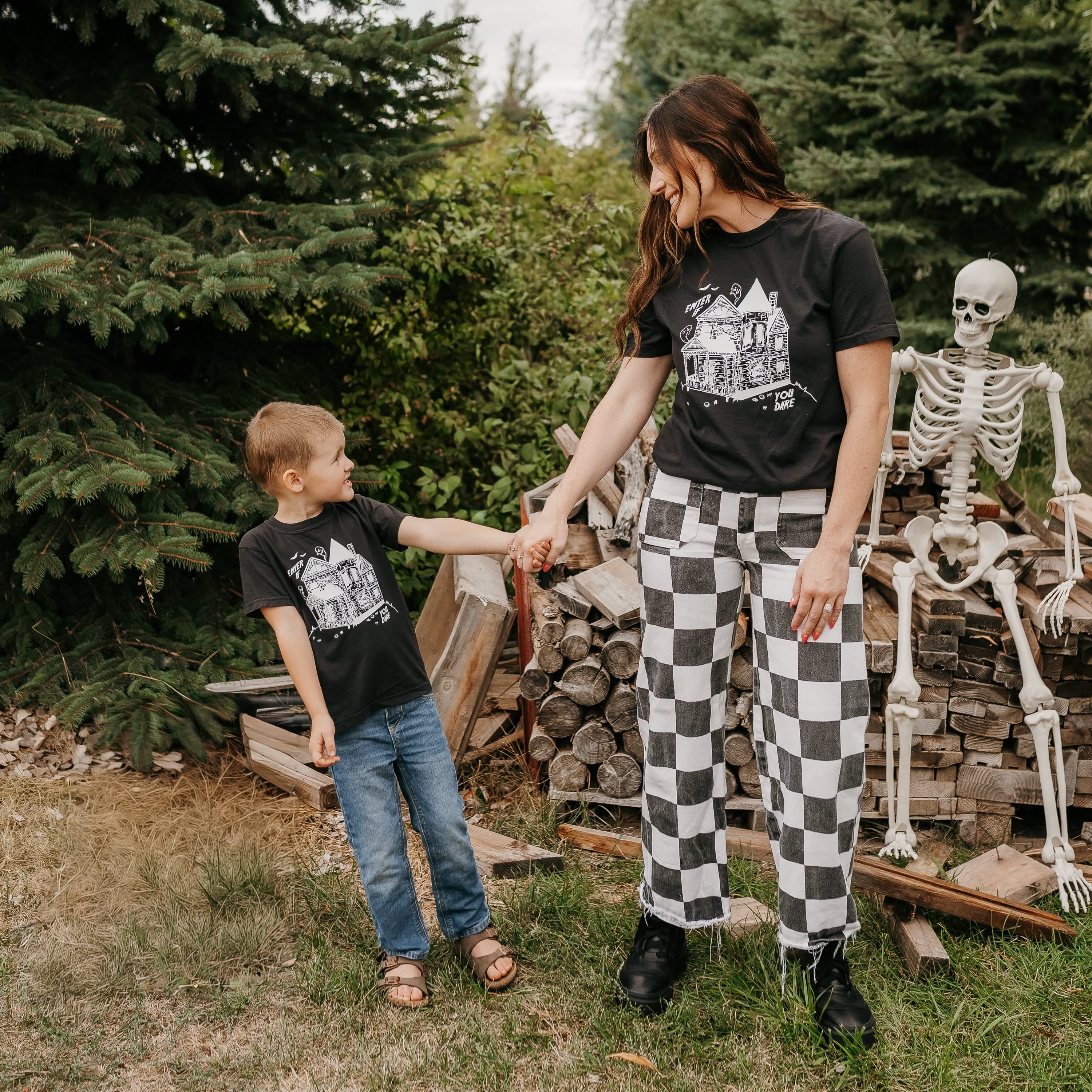Enter If You Dare - Set of 2 Matching Comfort Colors Tees Little Mama Shirt Shop