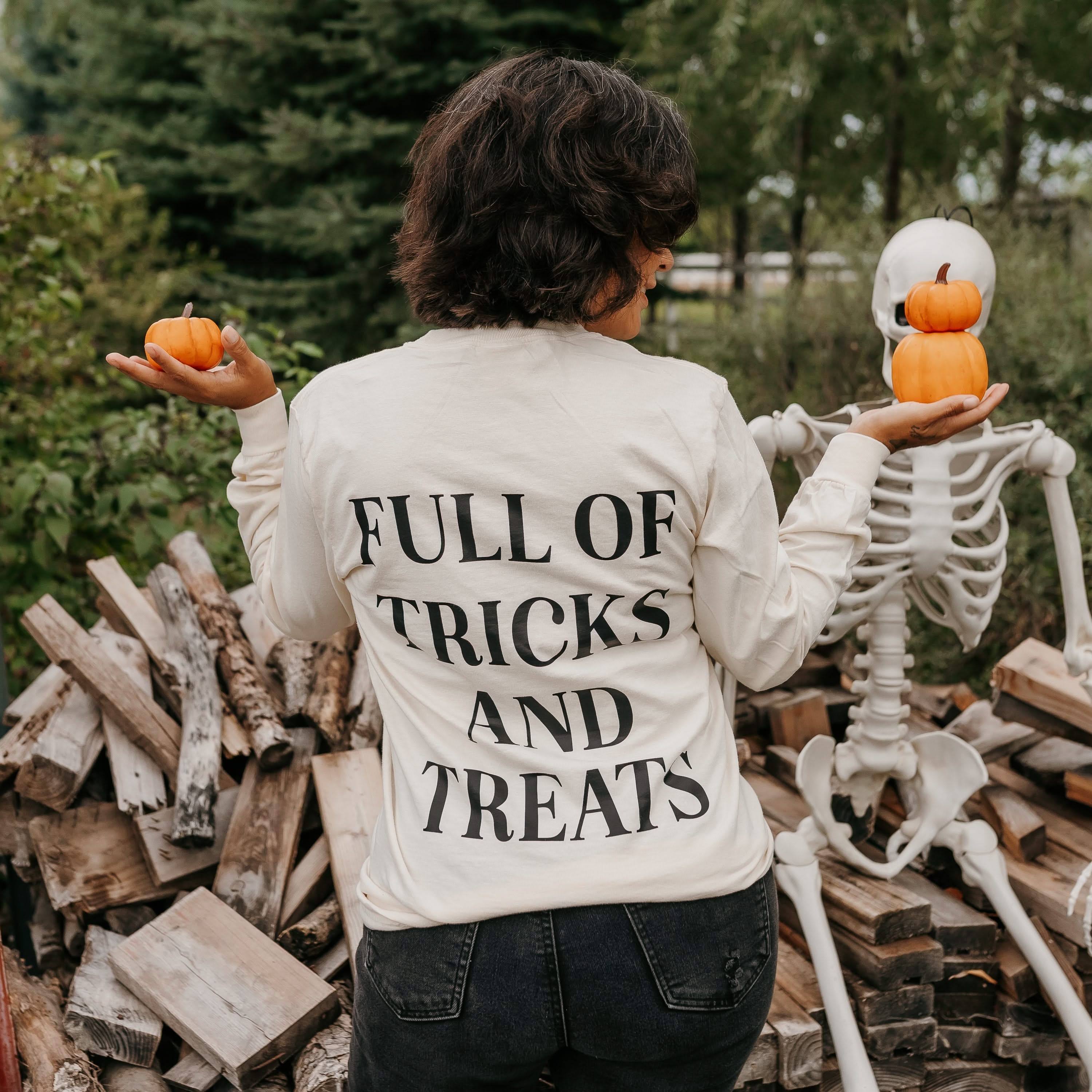 Full of Tricks and Treats - Long Sleeve Comfort Colors Tee Little Mama Shirt Shop