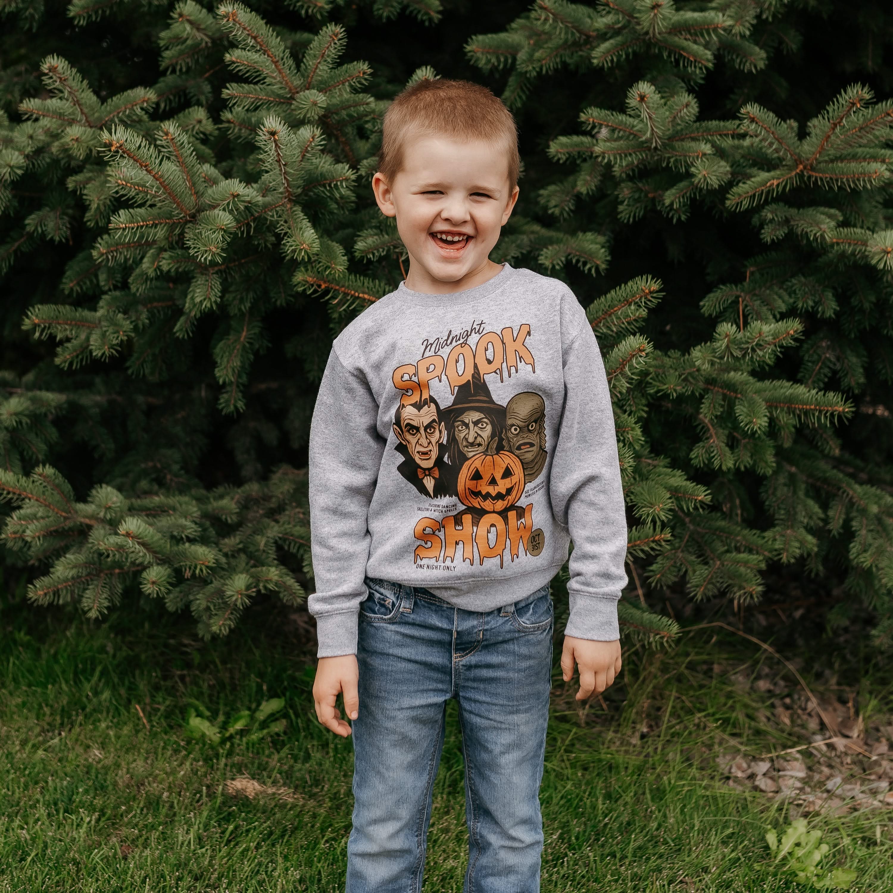 Midnight Spook Show - Gray Child Sweater Little Mama Shirt Shop