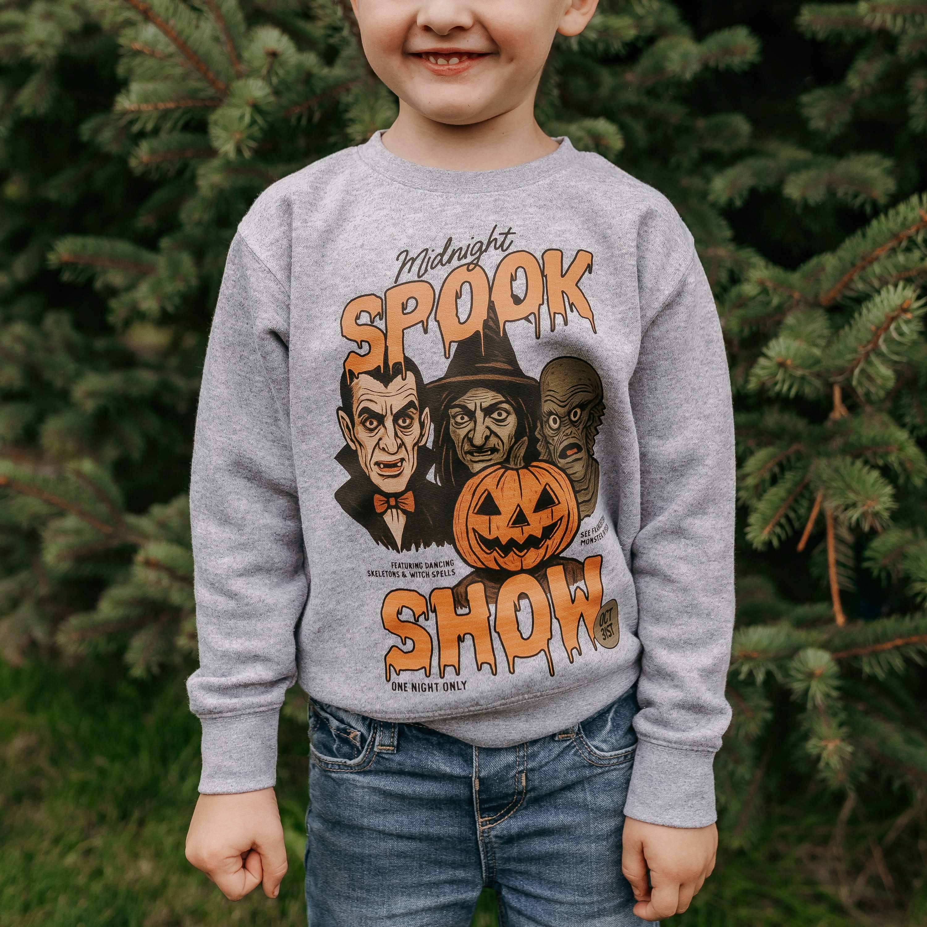 Midnight Spook Show - Gray Child Sweater Little Mama Shirt Shop