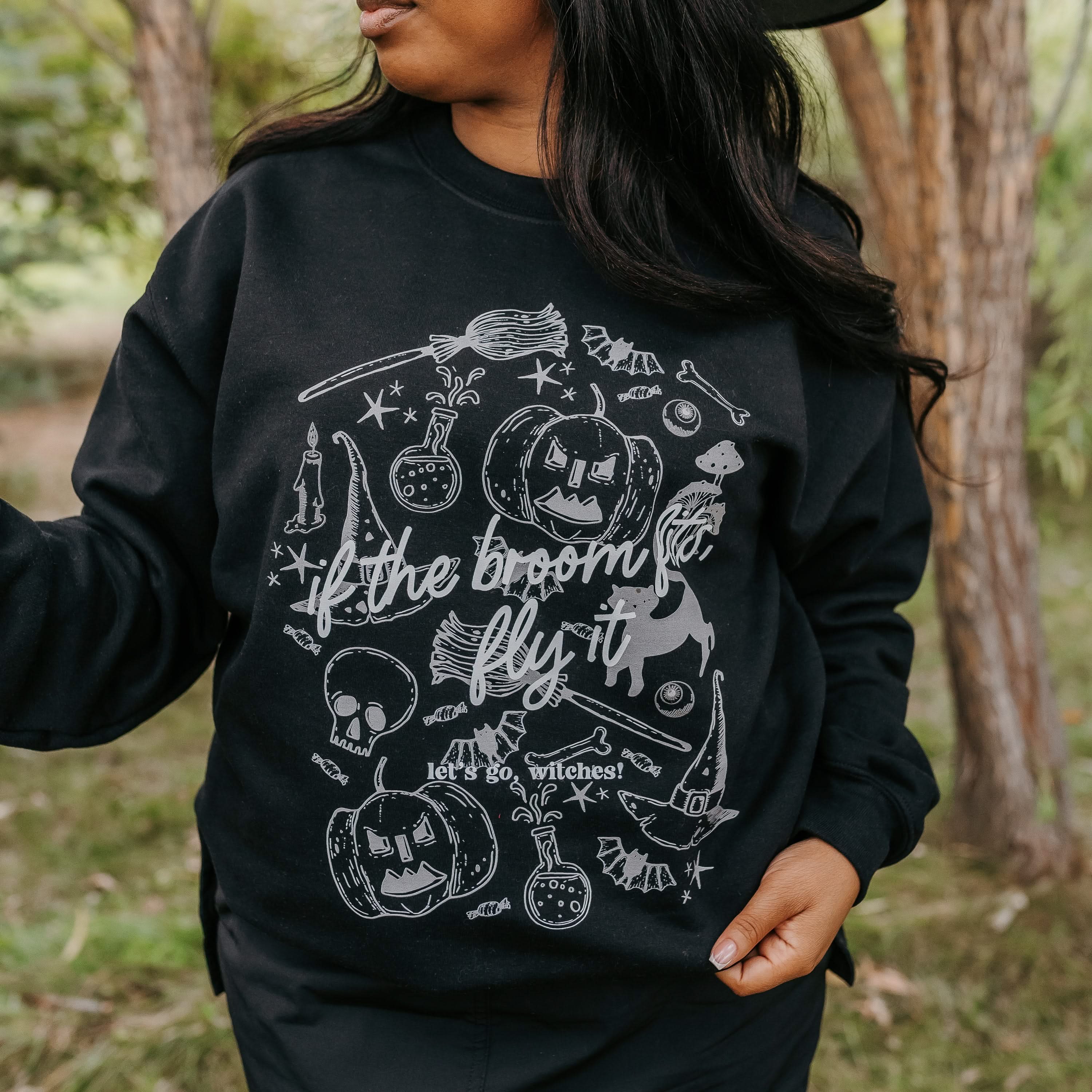 If The Broom Fits, Fly It - Black Basic Fleece Little Mama Shirt Shop LLC