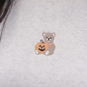 Teddy Bear Jack-o-Lantern - Natural Heather - Embroidered ELEVATED Fleece Little Mama Shirt Shop LLC