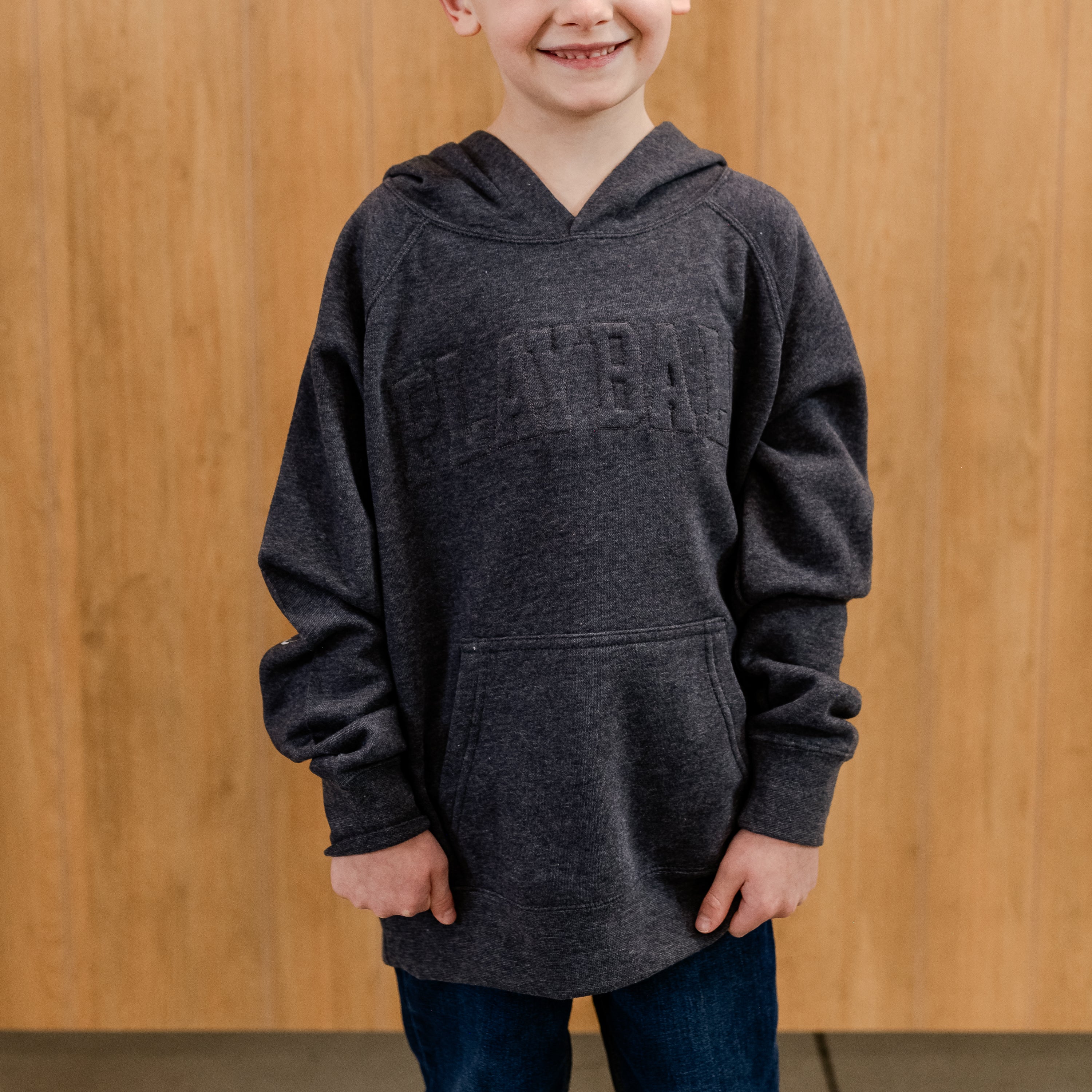 Printed Tone on Tone Child HOODIE - Play Ball (elbow) - Custom Number (back) Little Mama Shirt Shop LLC