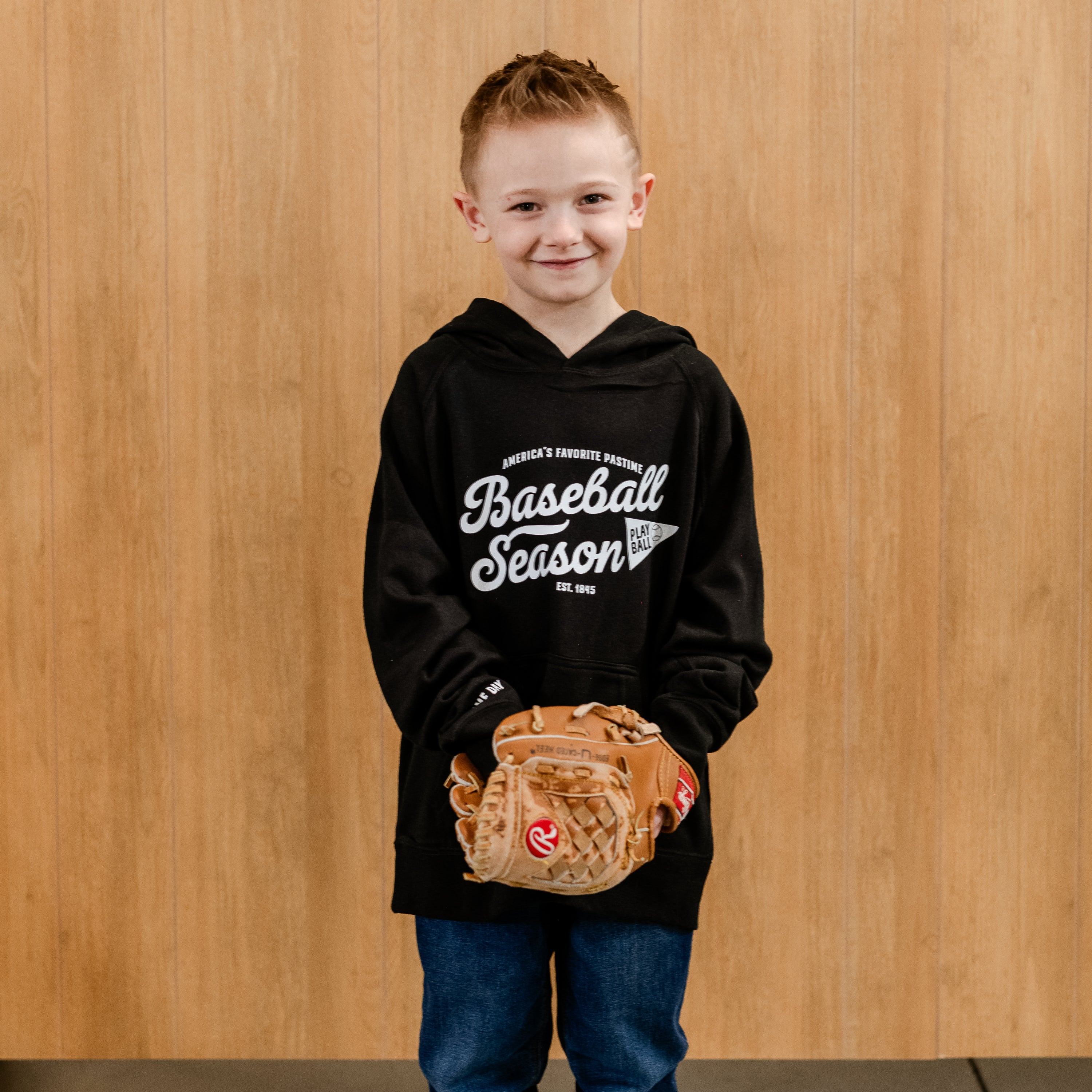 Baseball Season Est. 1845 (wd & elbow) - Custom Number (back) - Child HOODIE Little Mama Shirt Shop LLC