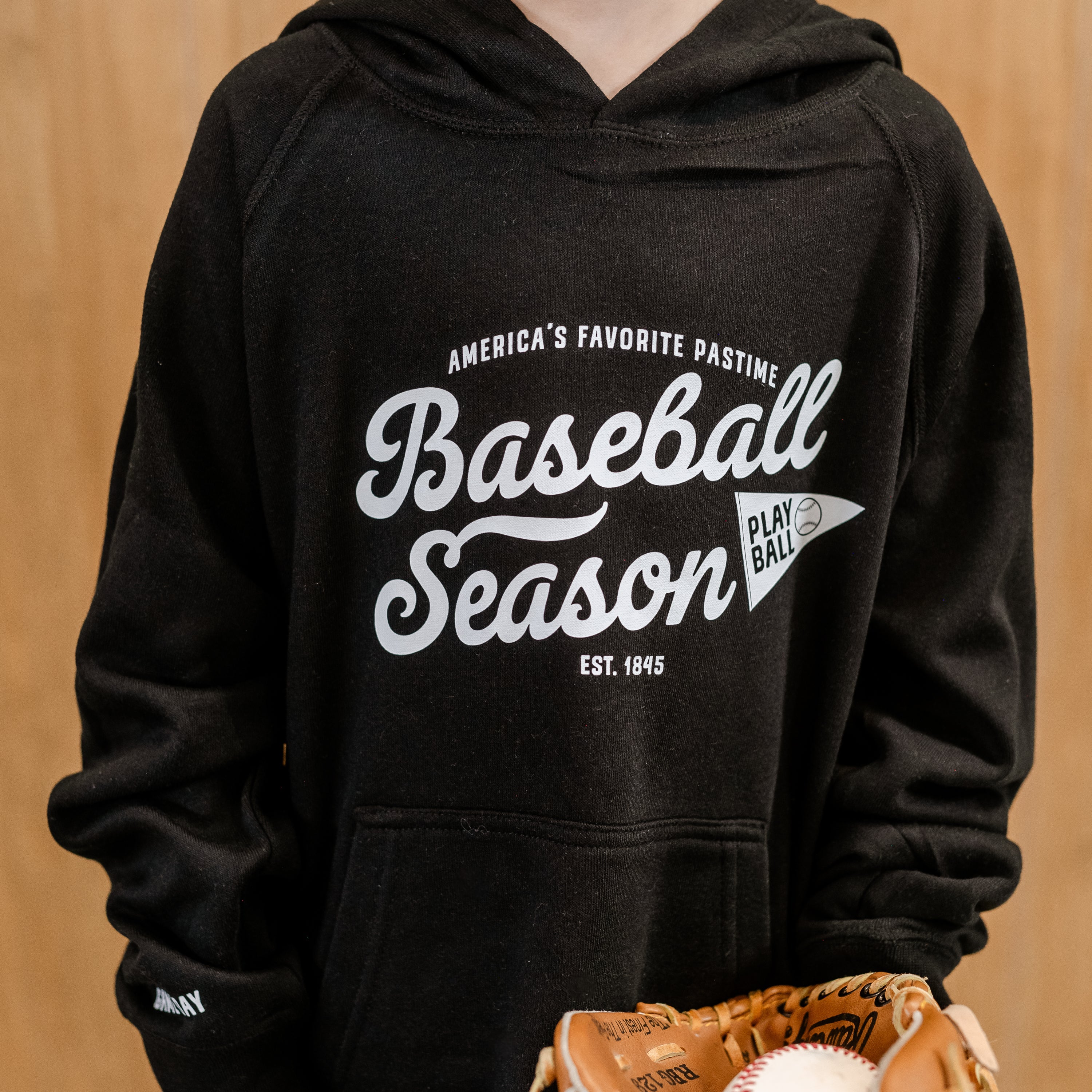 Baseball Season Est. 1845 (wd & elbow) - Custom Number (back) - Child HOODIE Little Mama Shirt Shop LLC