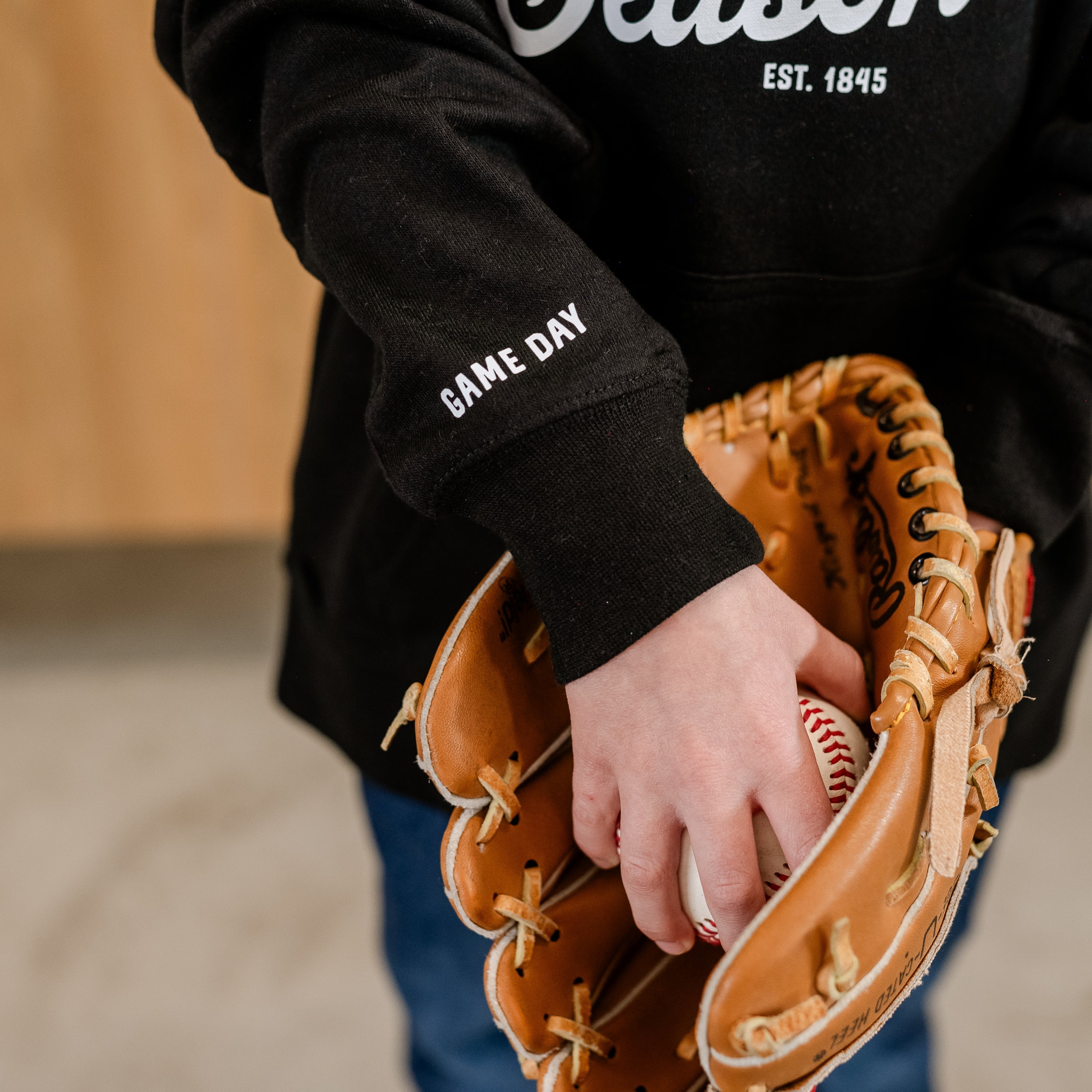 Baseball Season Est. 1845 (wd & elbow) - Custom Number (back) - Child HOODIE Little Mama Shirt Shop LLC