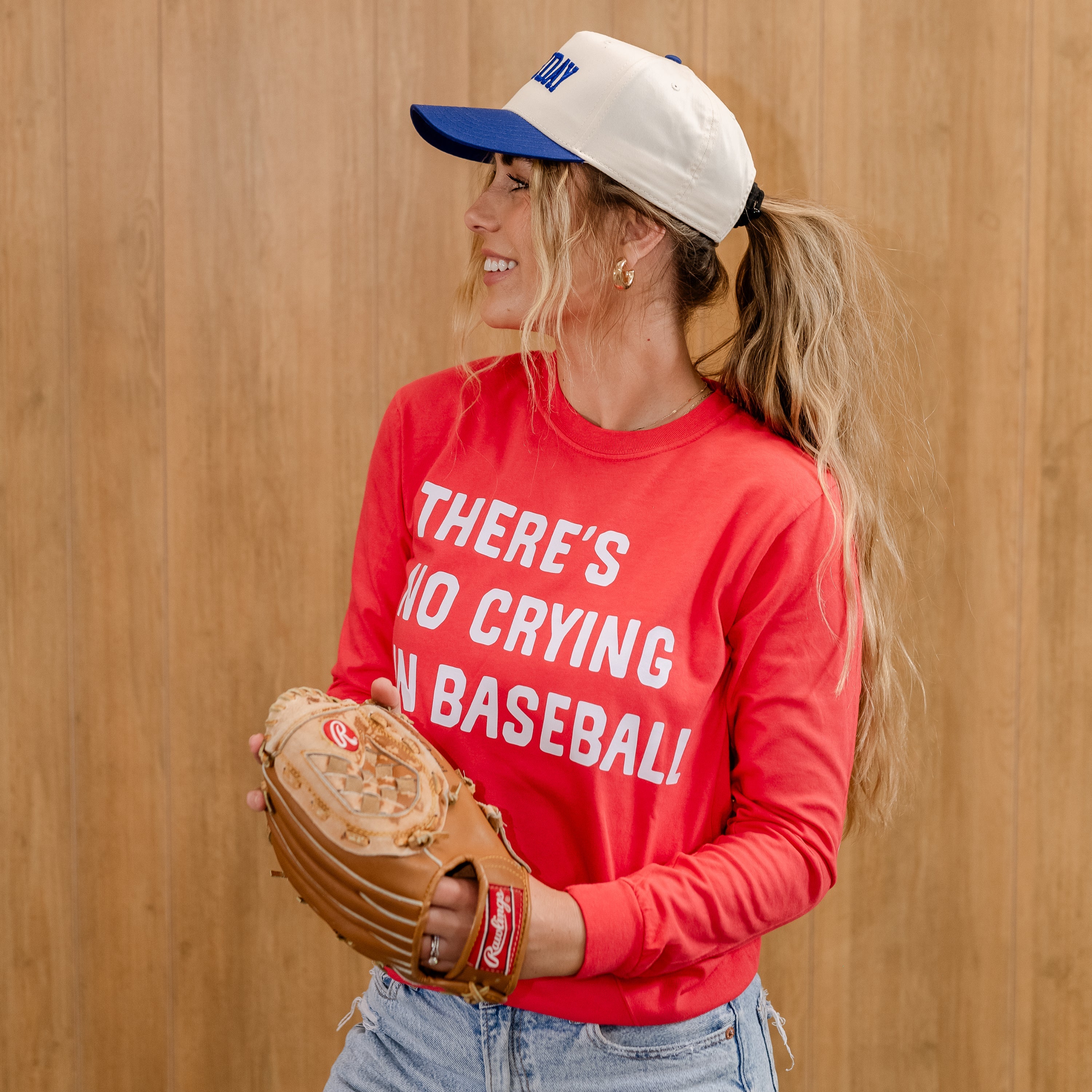 There's No Crying In Baseball (elbows) - Custom Number (back) - LONG SLEEVE Comfort Colors Tee Little Mama Shirt Shop