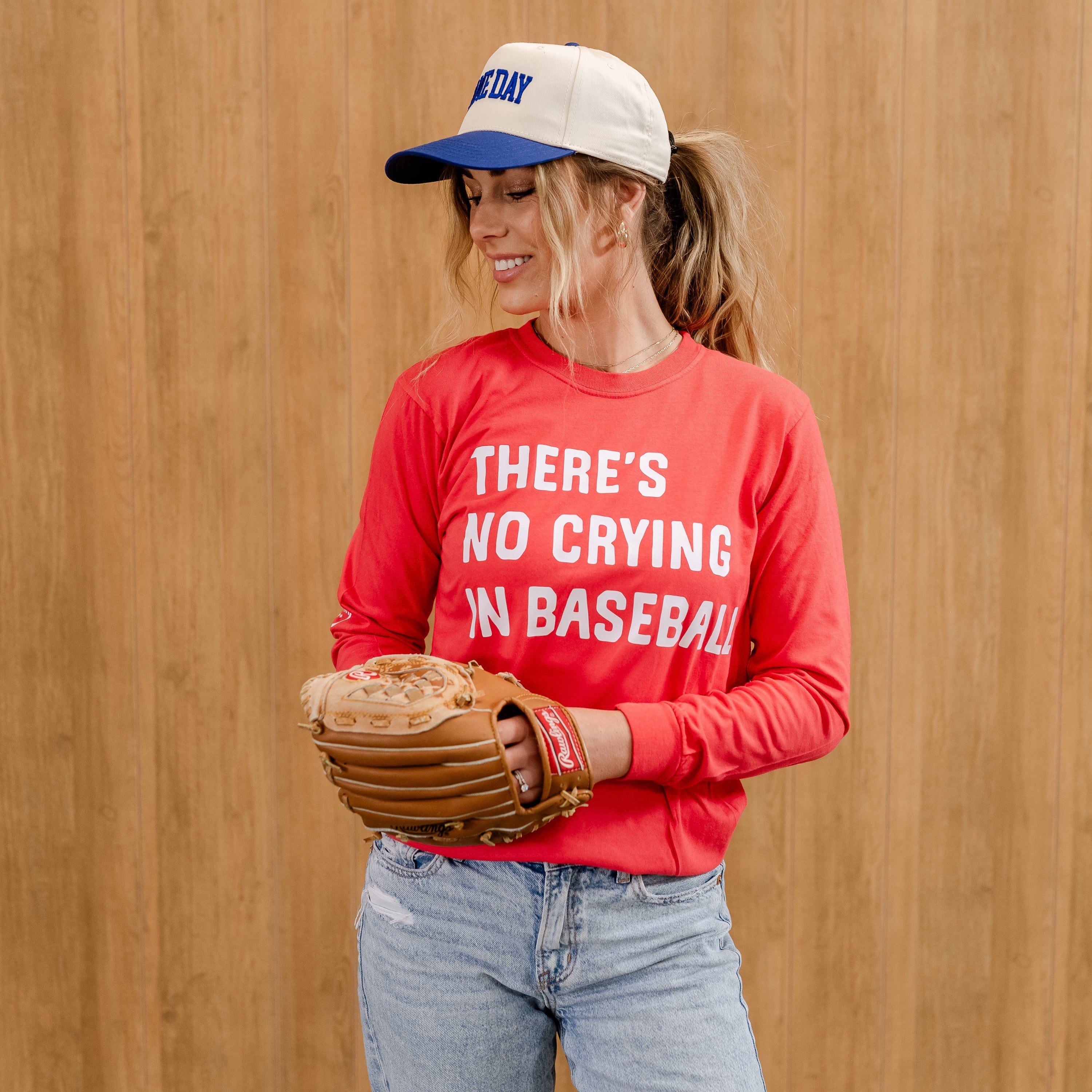 There's No Crying In Baseball (elbows) - Custom Number (back) - LONG SLEEVE Comfort Colors Tee Little Mama Shirt Shop
